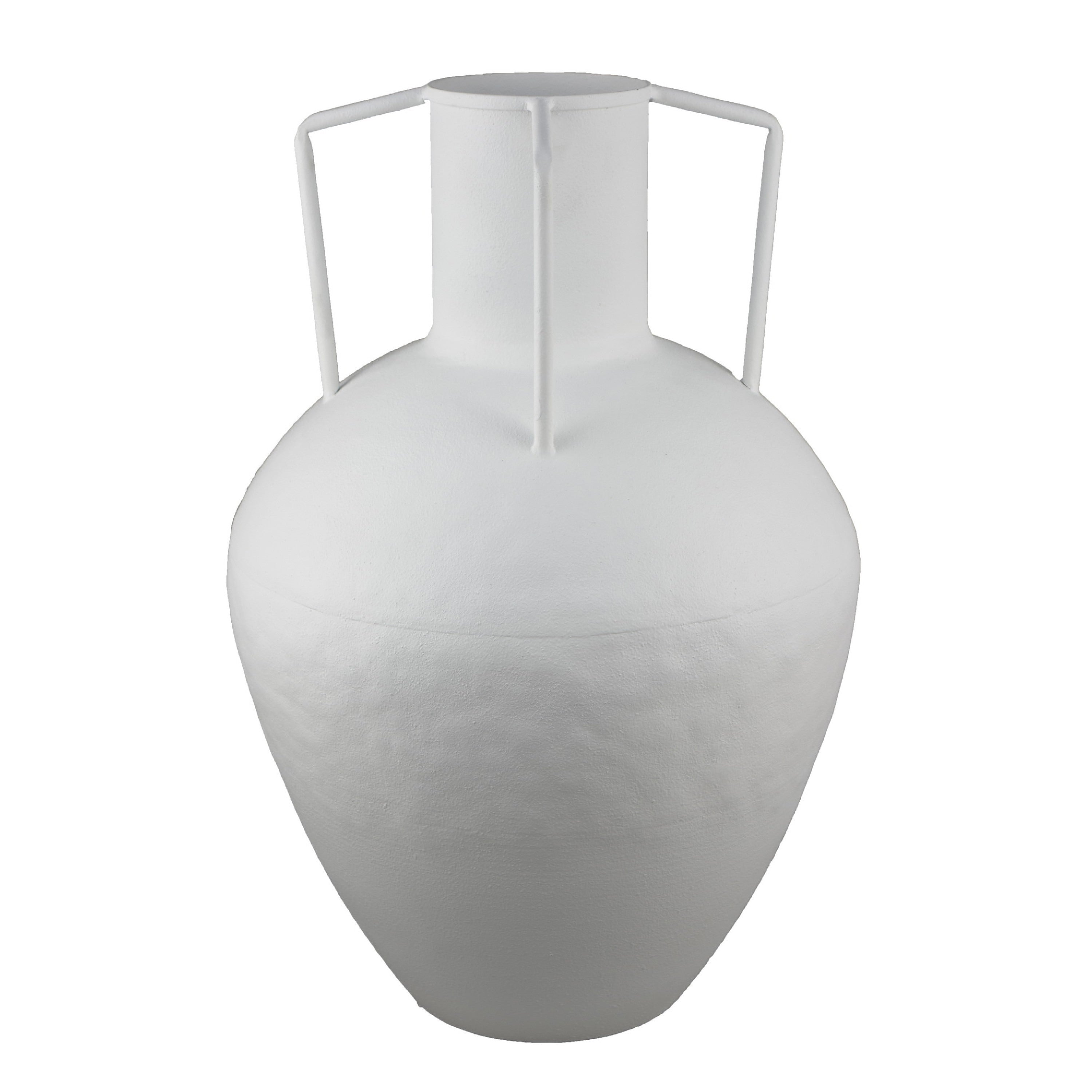 Textured Amphora Style Vase White Metal With Dual Handles 19 Inch