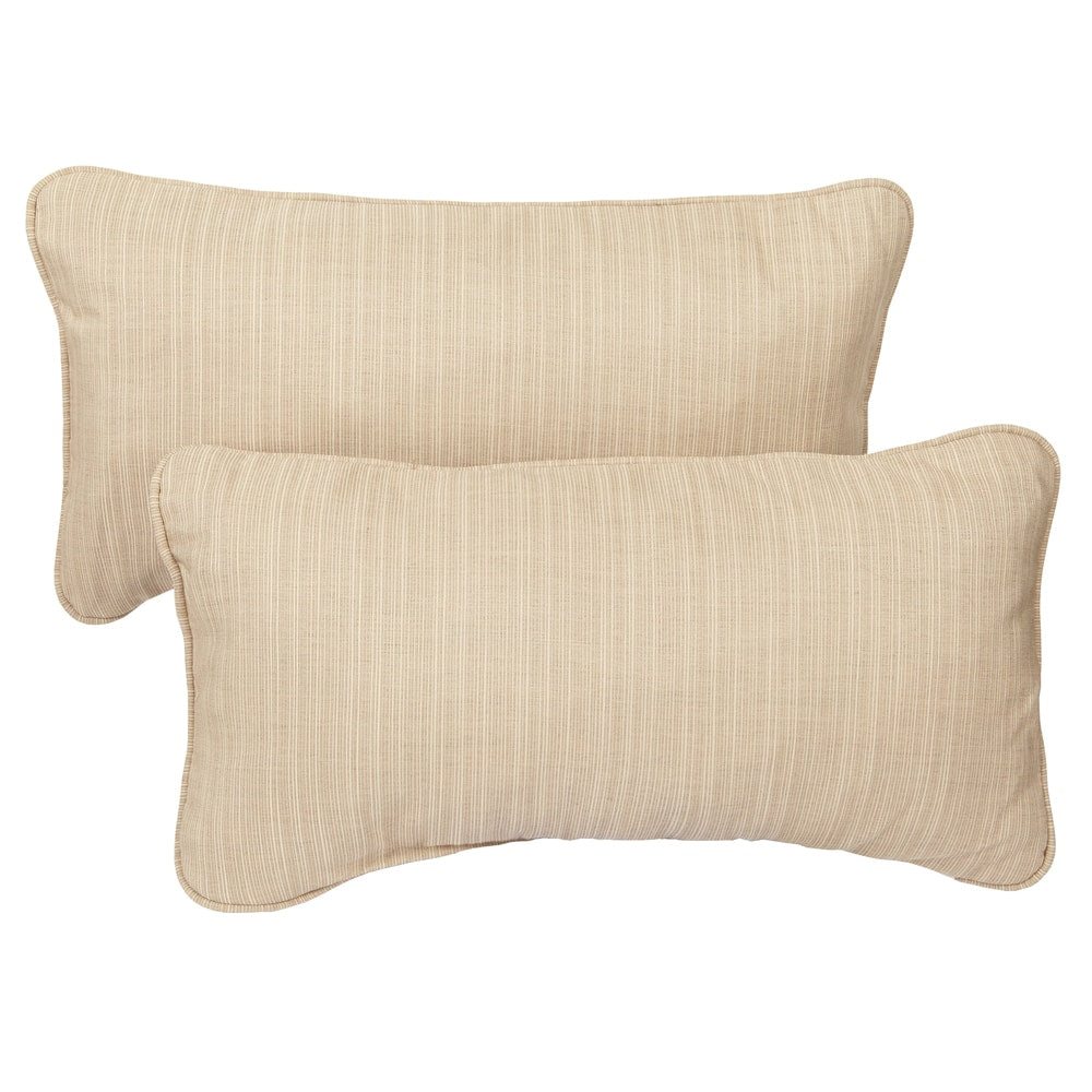 Textured Beige Corded 12 X 24 Inch Indoor Outdoor Lumbar Pillows With Sunbrella Fabric Set Of 2