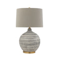 Textured Black White Striped Ceramic Table Lamp With Grey Linen Shade