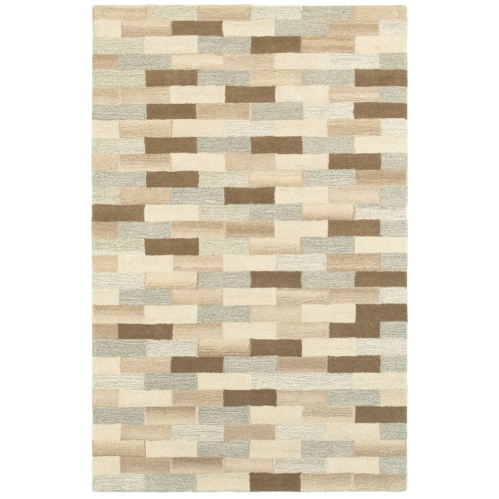 Style Haven Textured Blocks Beige Grey Wool Handcrafted Area Rug 5 X 8 5 X 8