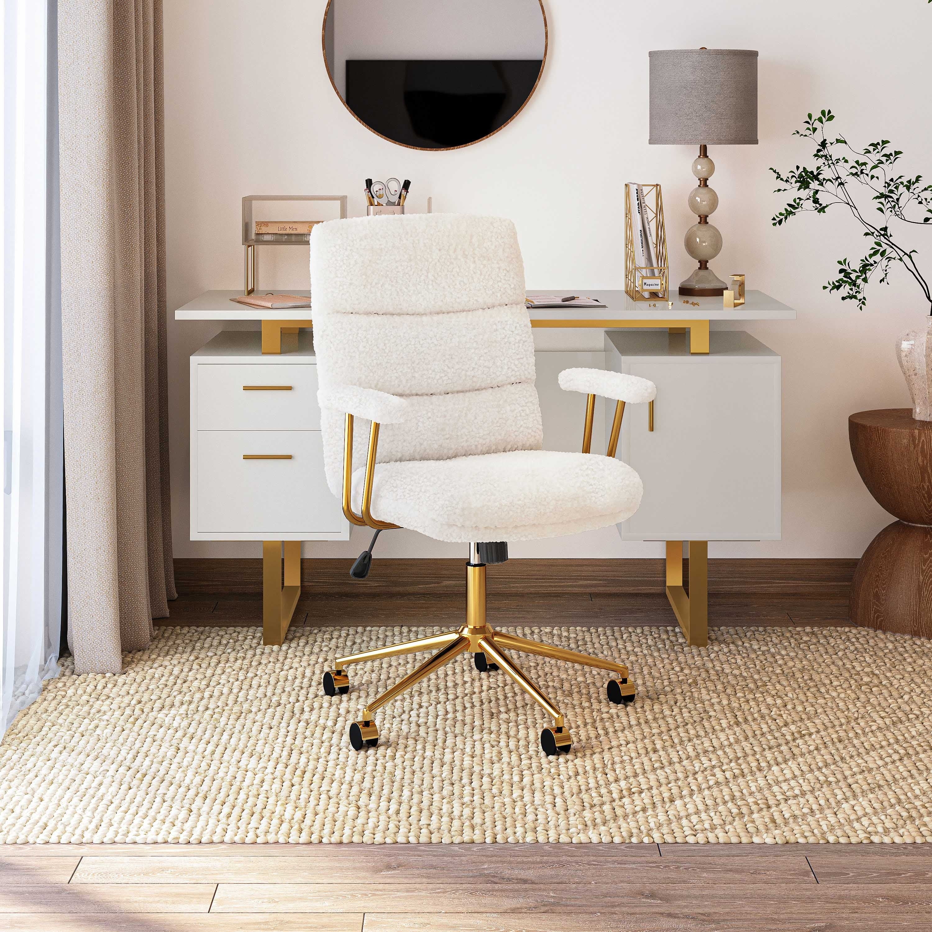 Textured Boucle Fabric Office Chair Modern Height Adjustable Desk Chair With Padded Arms