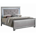 Textured California King Size Bed With Silver Trim Accents Beige