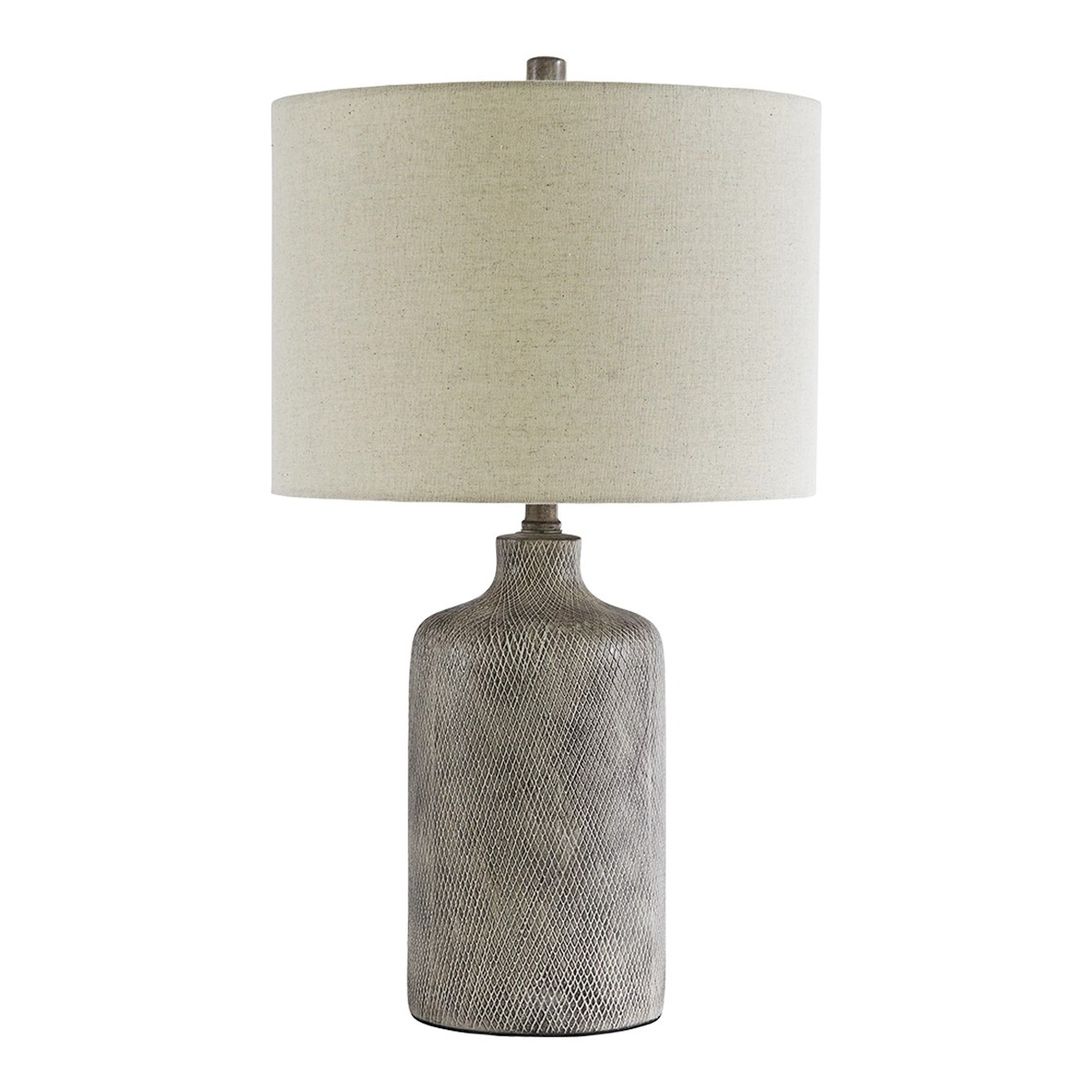 Textured Ceramic Frame Table Lamp With Fabric Shade Gray And Off White