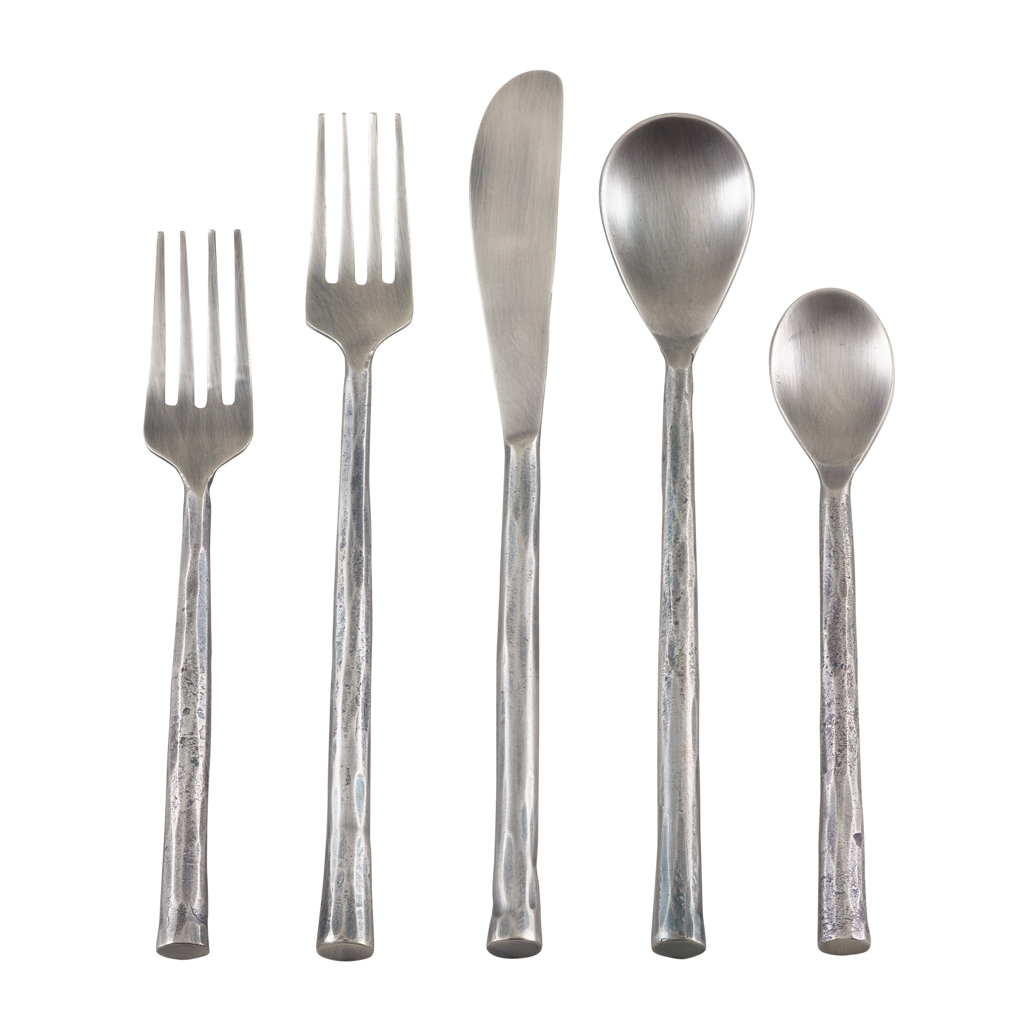 Textured Design Modern Stainless Steel Flatware Set Of 5 Silver