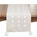 Textured Dot Pom Detail Linen Blend Table Runner Non Reversible Lined Runner For Dining Tables Consoles 16 X70