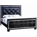 Textured Eastern King Size Bed With Silver Trim Accents Black