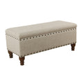 Textured Fabric Upholstered Wooden Storage Bench With Nail Head Trim Large Beige And Brown