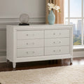 Textured Front 6 Drawer Dresser With Beveled Mirror Trim White