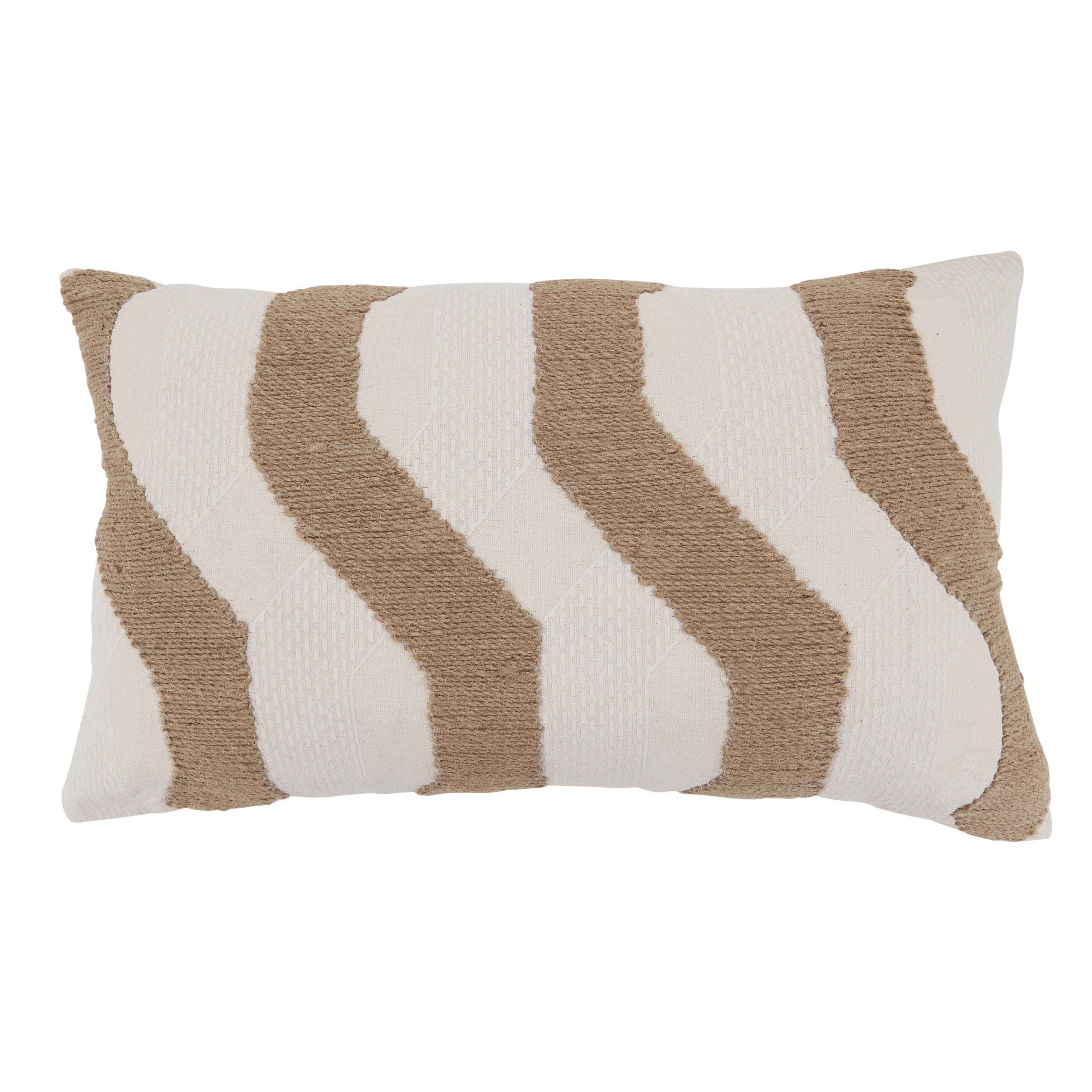 Textured Jute Stripe Throw Pillow Woven Neutral Accent For Sofa Bed Layered Styling