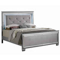 Textured Queen King Size Bed With Silver Trim Accents Beige