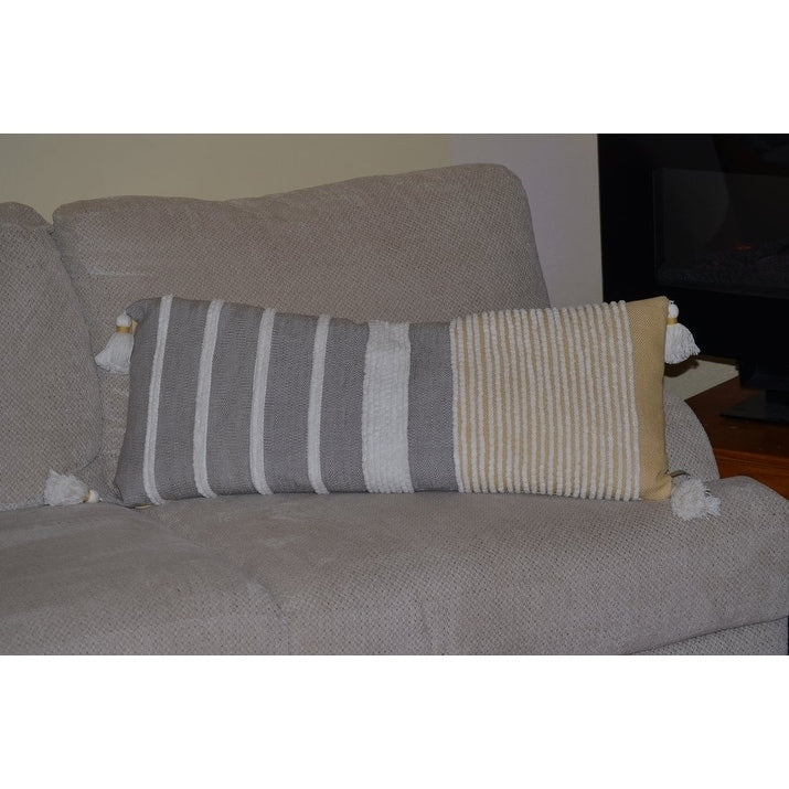 Textured Stripe Throw Pillow Cover 14 X 36 For Couch Handloom Woven