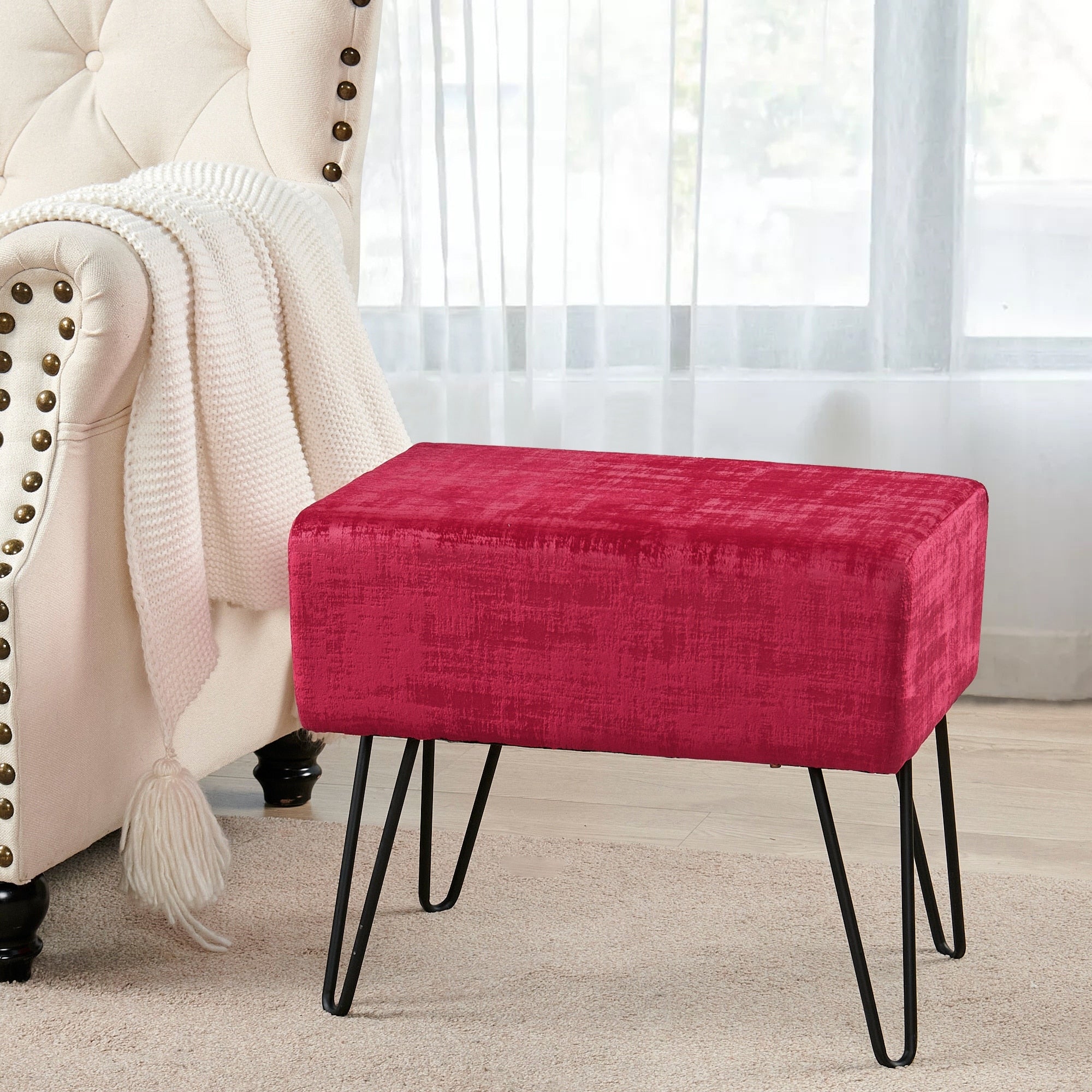 Carson Carrington Tagt Textured Velvet Ottoman