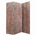 Textured And Bark Designed Wooden 3 Panel Room Divider Natural Brown
