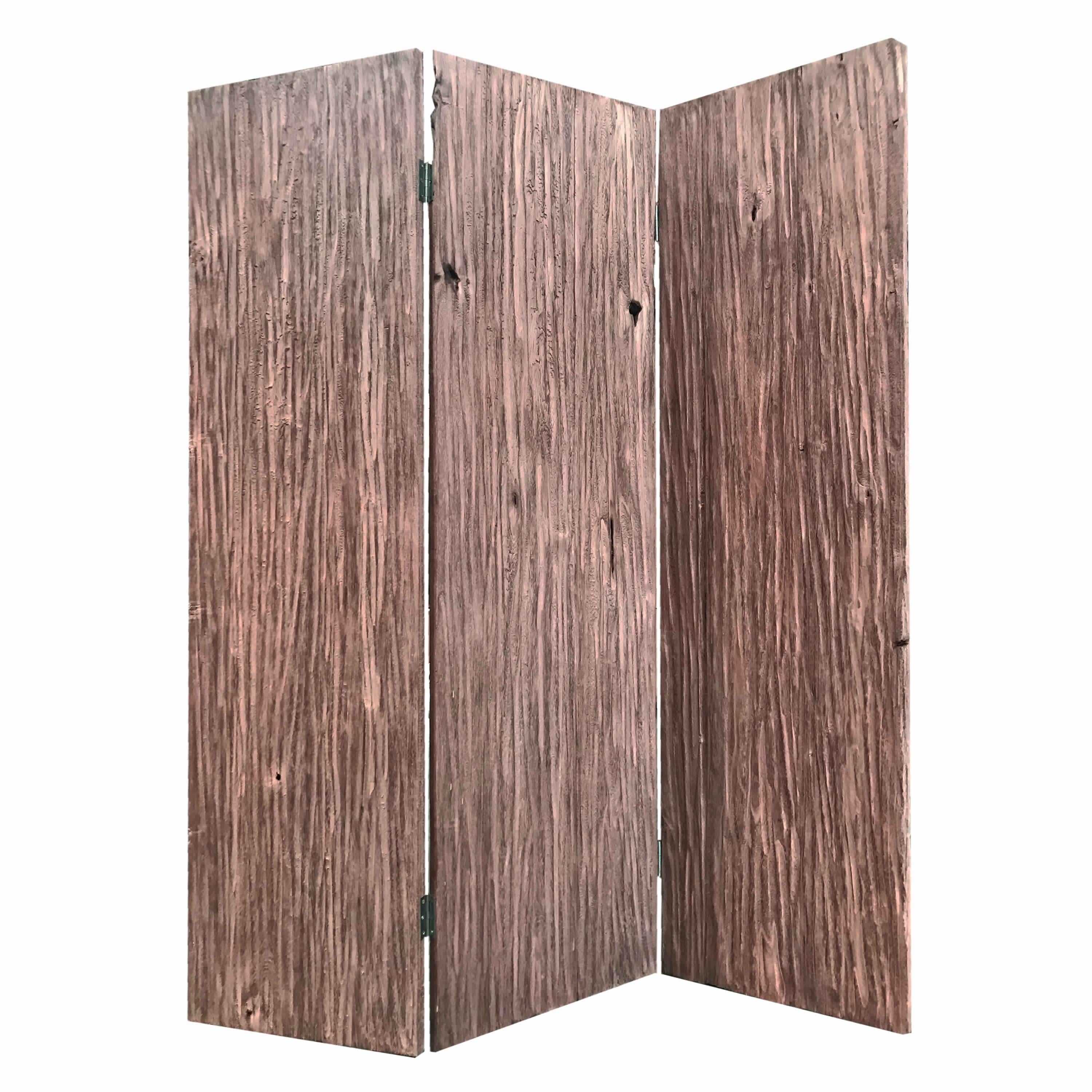 Textured And Bark Designed Wooden 3 Panel Room Divider Natural Brown