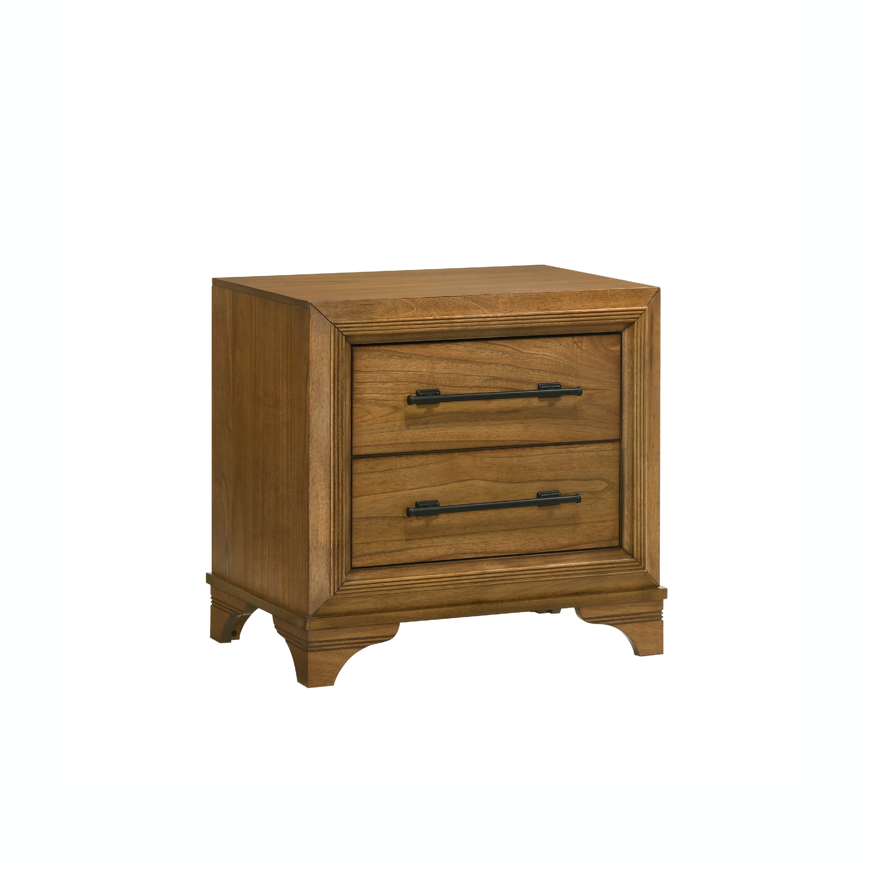 Tey Nightstand 2 Drawers W Long Black Handles Honey Brown