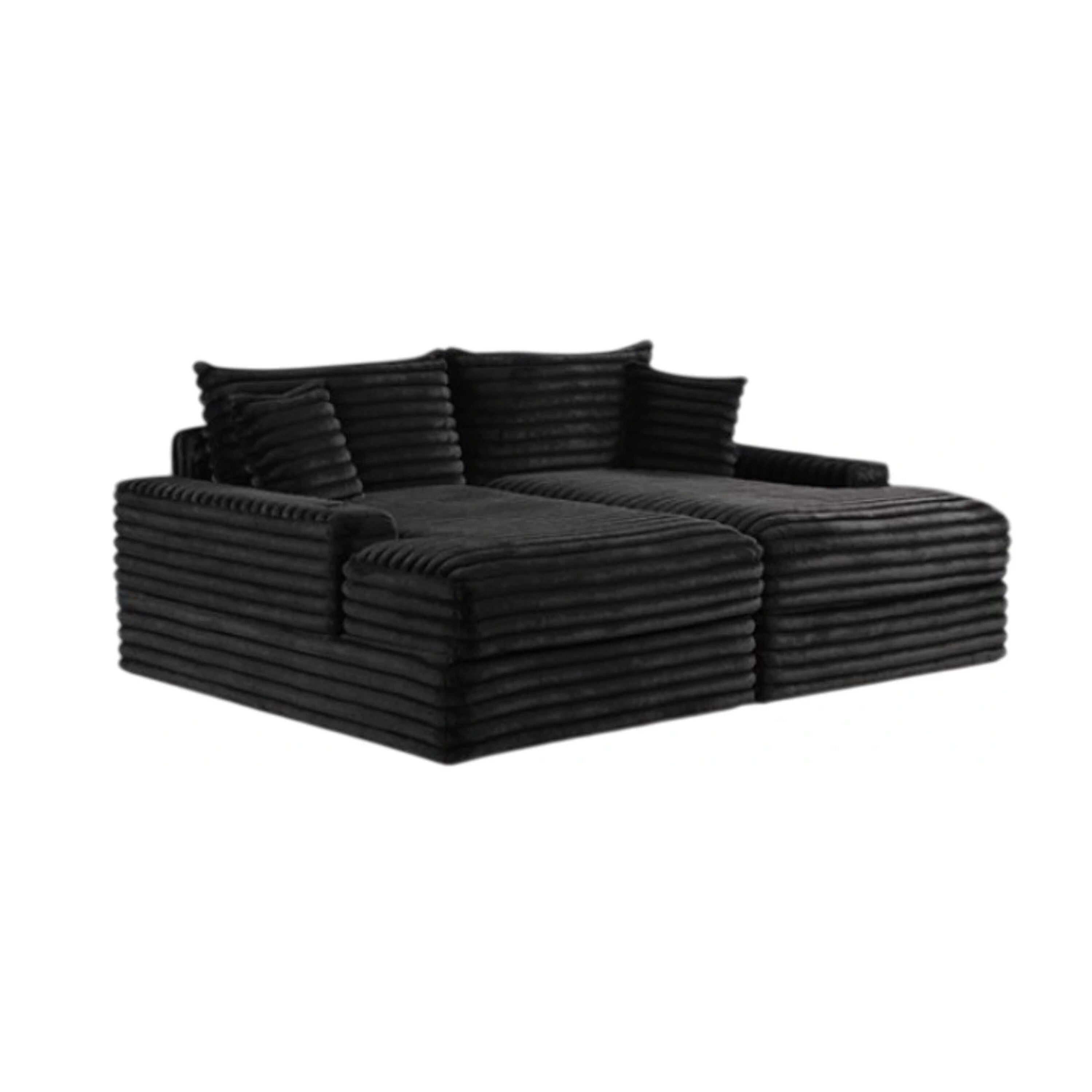 Teya Double Chaise Sofa 2 Pillows Black Chenille Upholstery 94 Inch