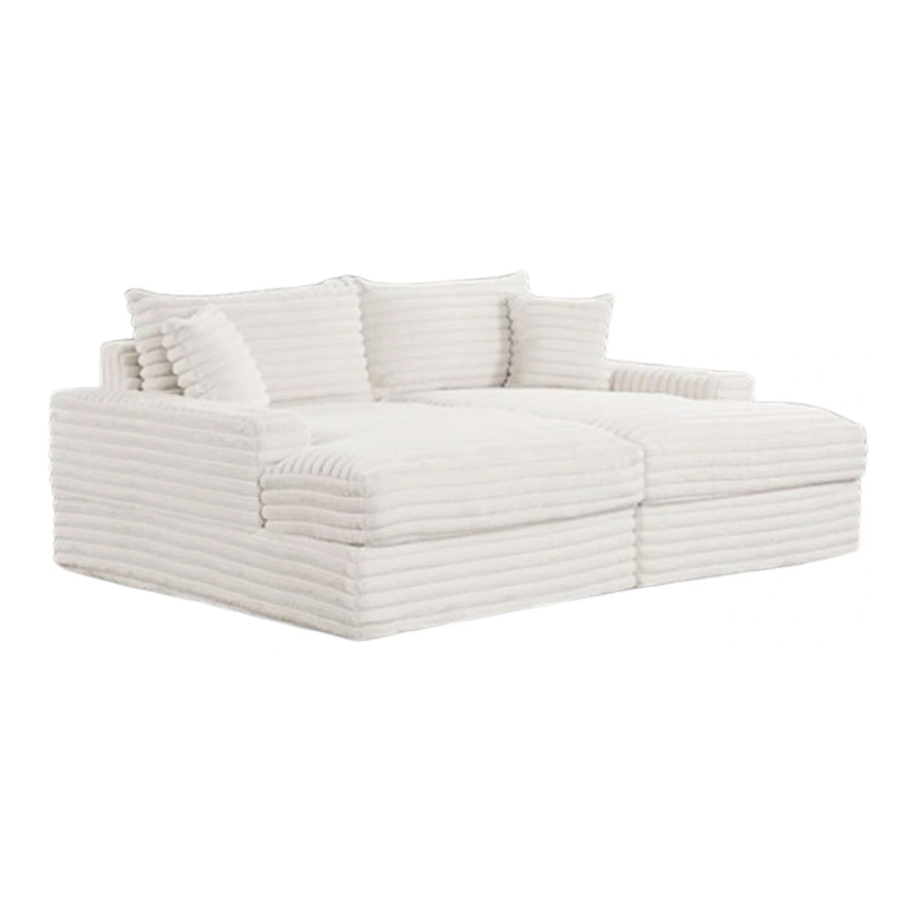 Teya Double Chaise Sofa 2 Pillows White Chenille Upholstery 94 Inch