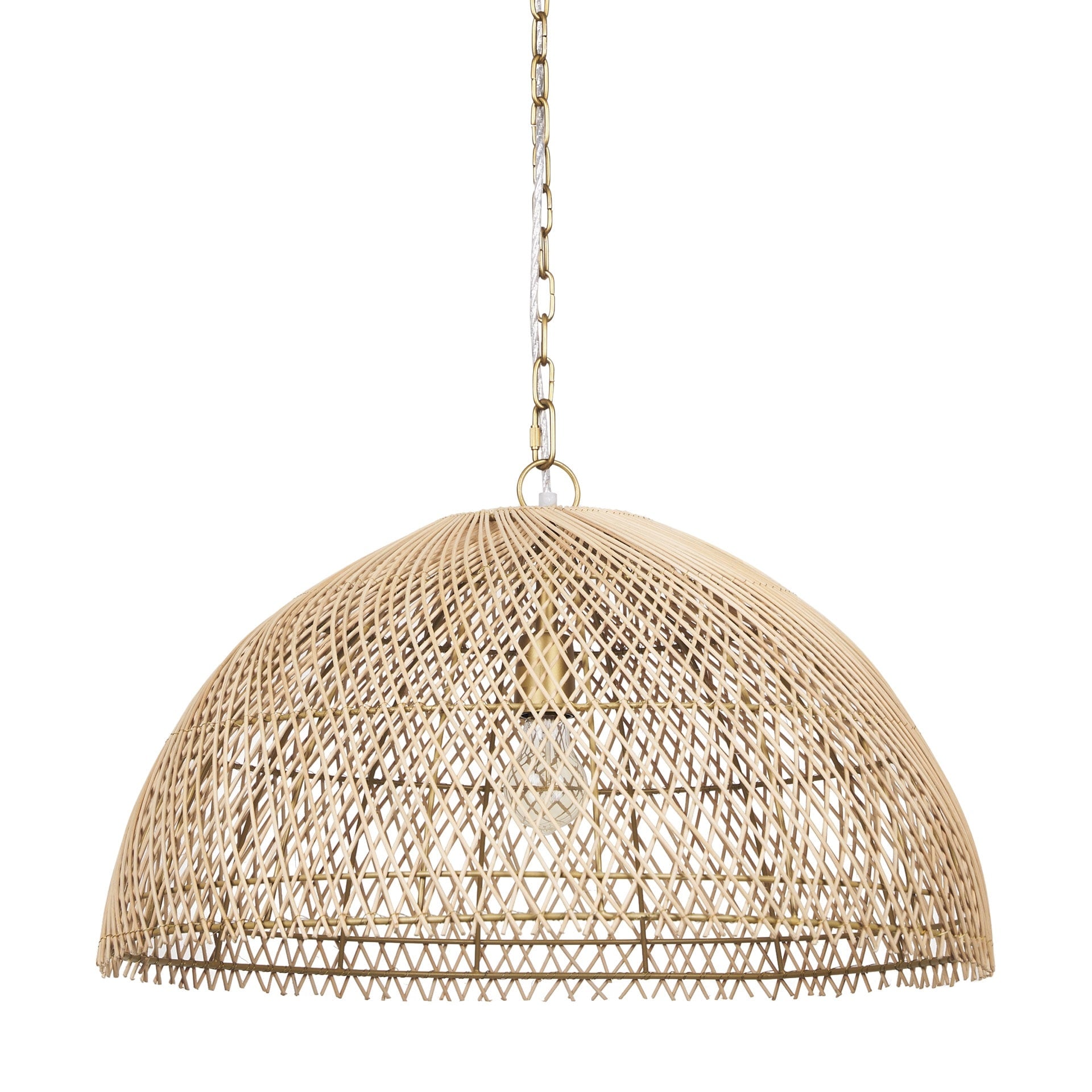 Thad 1 Light Natural Woven Rattan Dome Pendant 24.5L X 24.5W X 14.5H