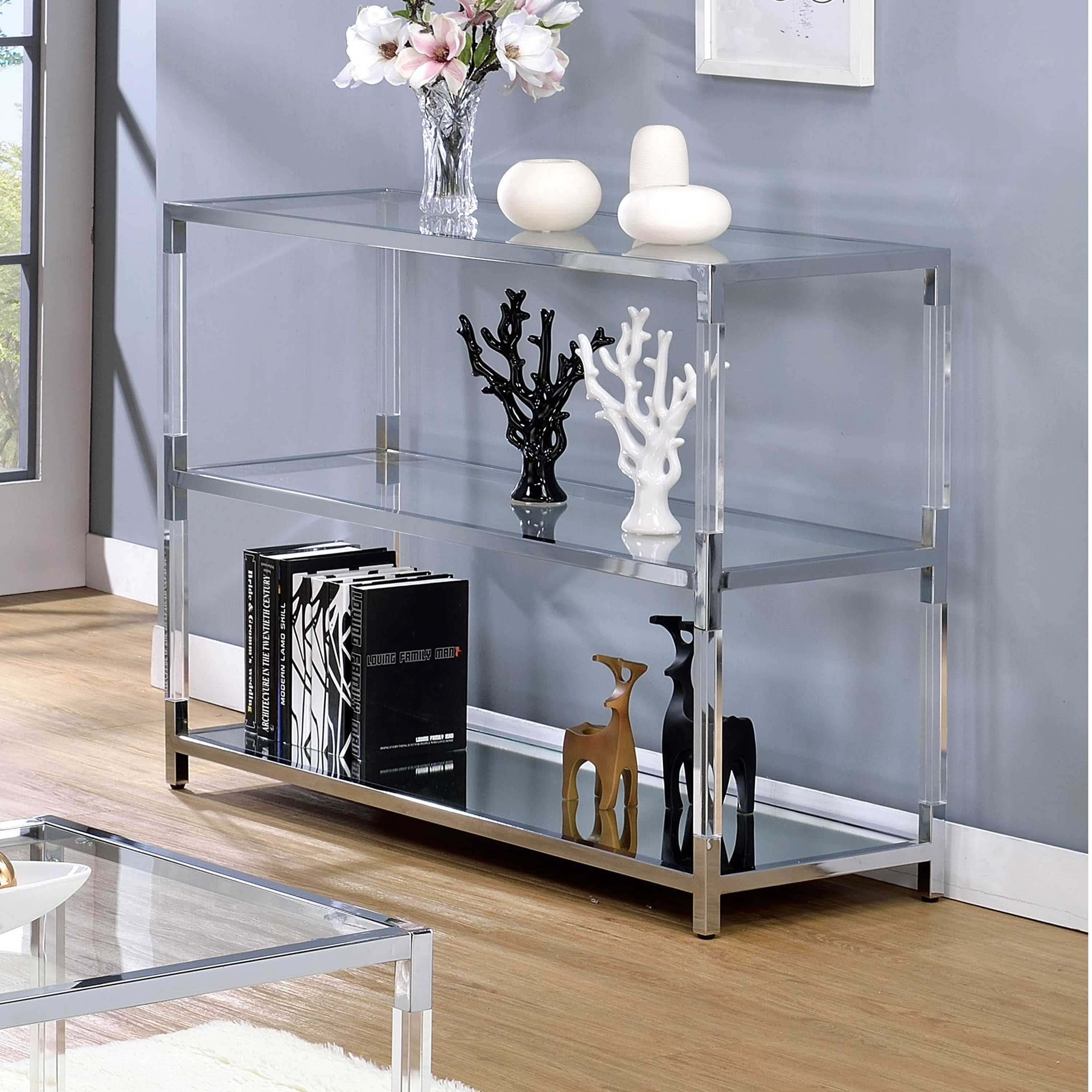 Furniture Of America Thalberg Contemporary Chrome Sofa Table