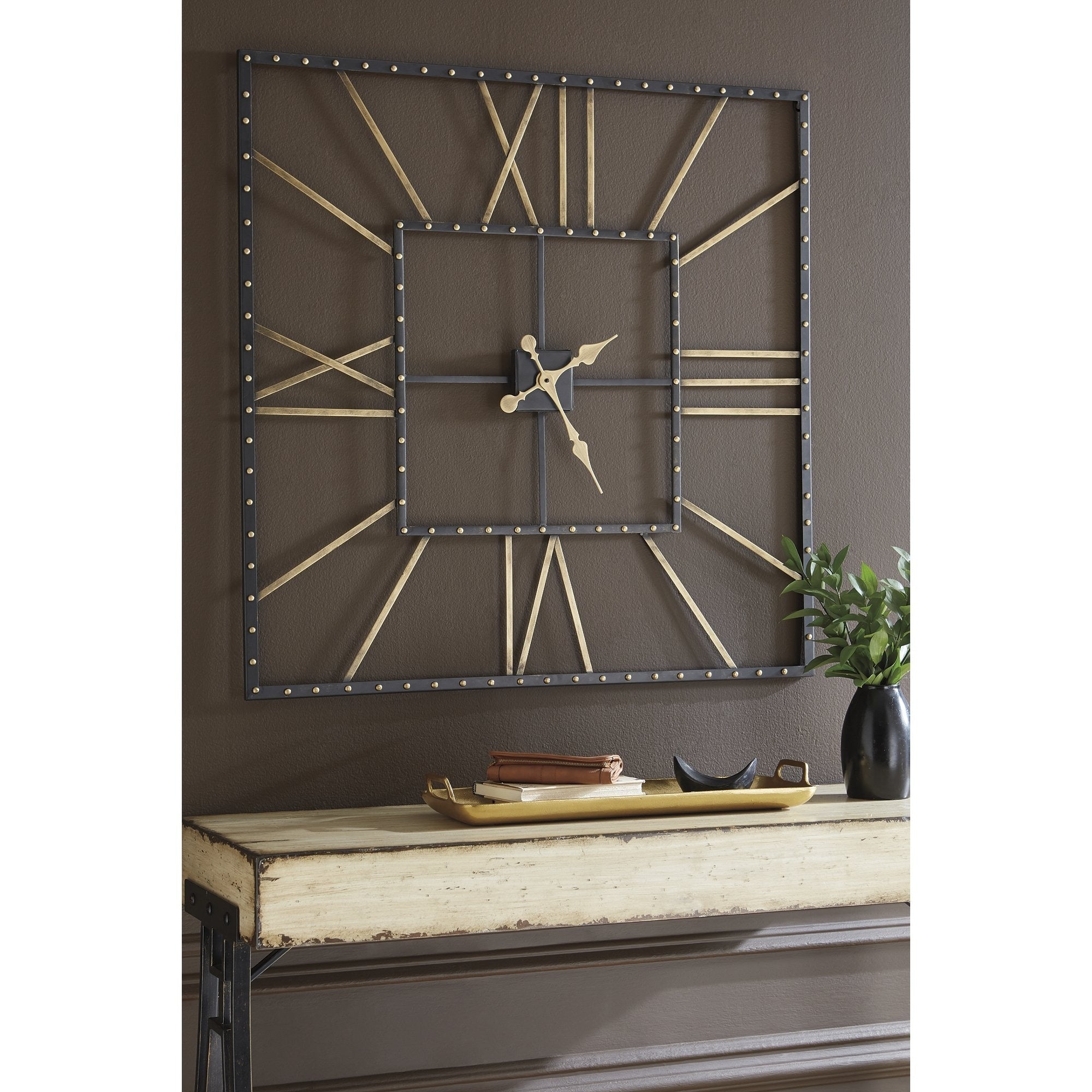 Signature Design By Ashley Thames Casual Black Gold Wall Clock