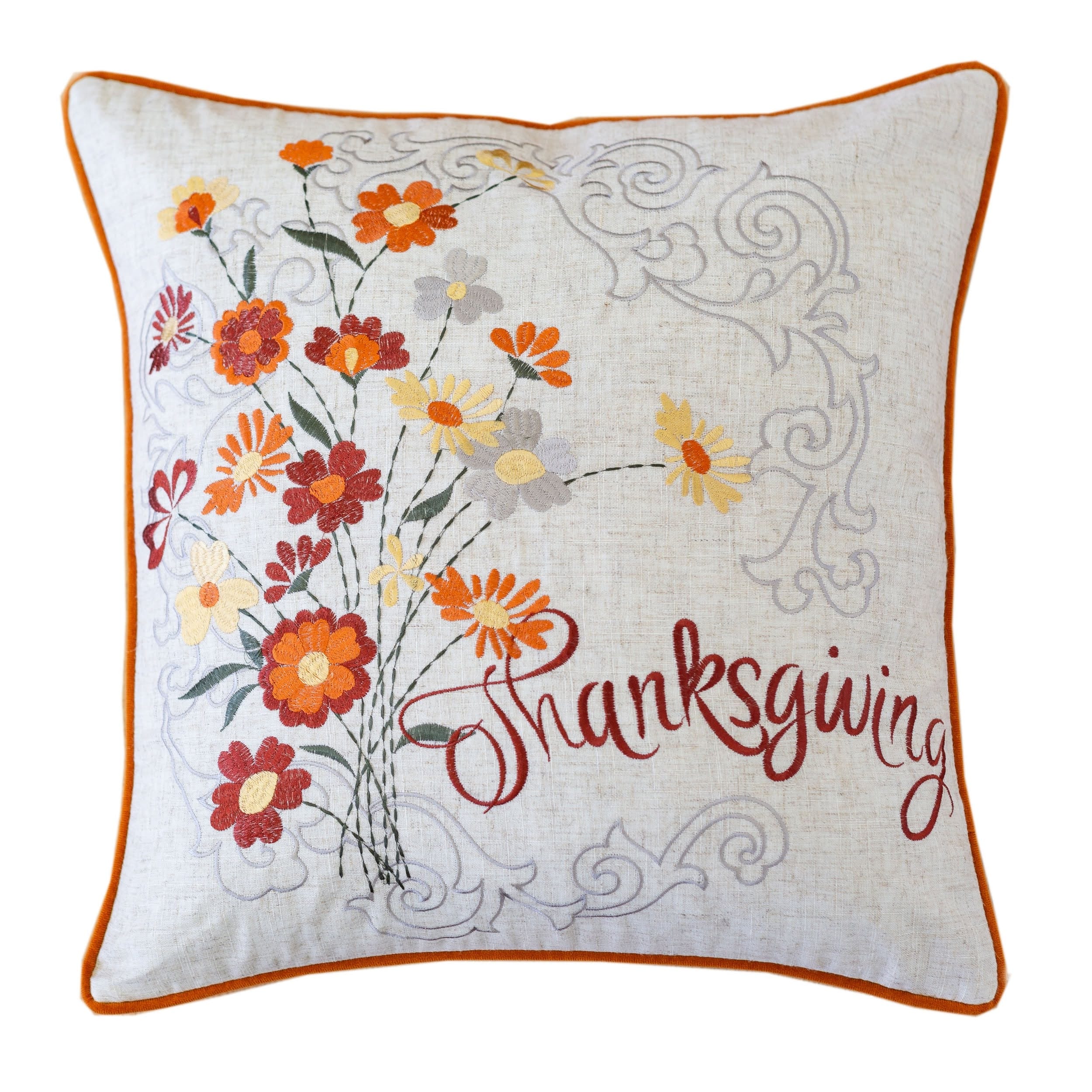Thanksgiving Embroidered Floral Throw Pillow Autumn Harvest Accent Cushion Set Of 2
