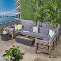 Thasos Outdoor 10 Piece Acacia Wood Sectional Sofa Set With Fire Pit By Christopher Knight Home
