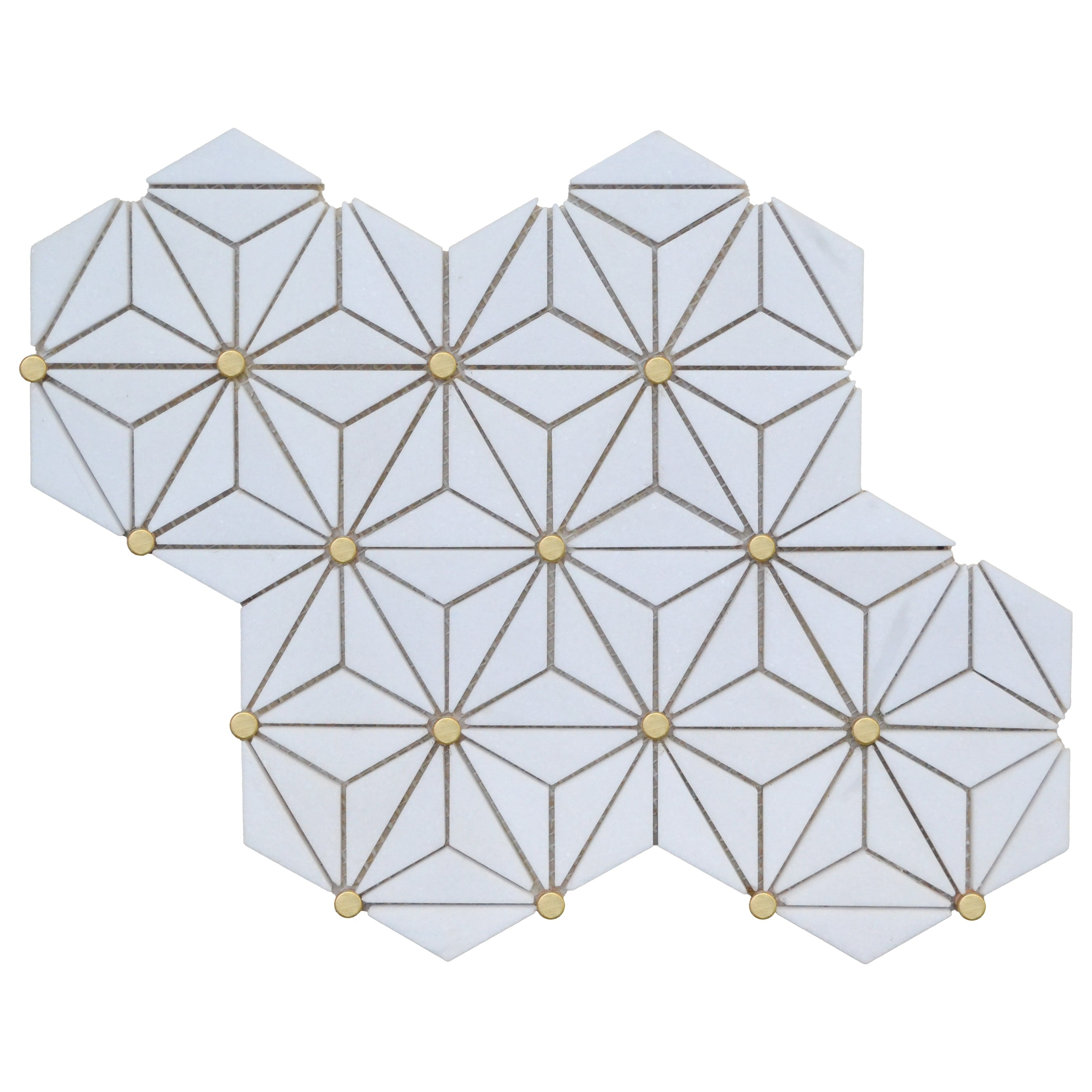 Thassos White Hexagon Marble With Gold Accents Mosaic Tile 1 Case 10 Sheets