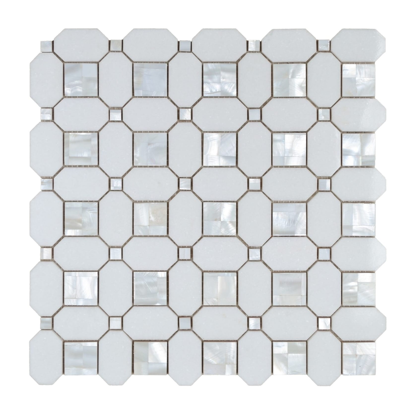 Thassos White Marble Octagon Mosaic Tile With Mother Of Pearl Inlay Case 10 Sheets