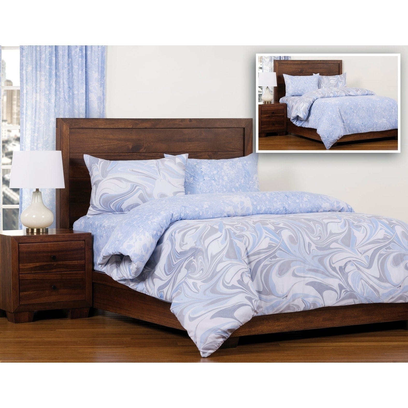 Quicksilver Marbled Reversible Filled Duvet Cover Set