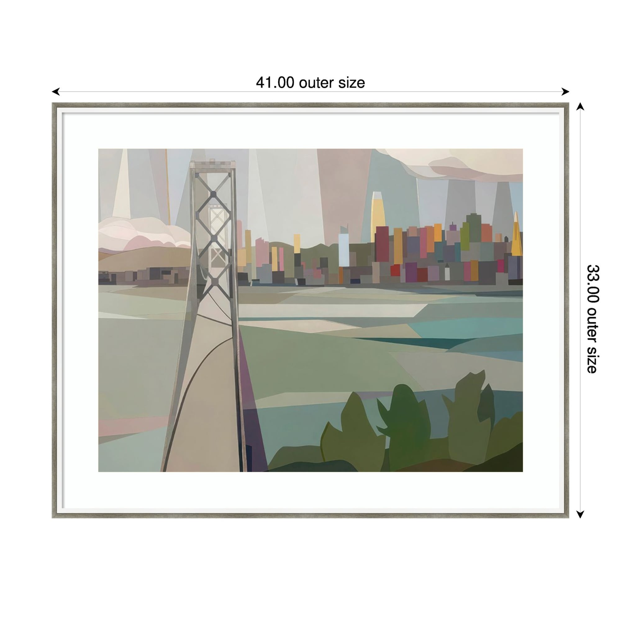 The City From Afar By Melba Browne Wood Framed Wall Art Print Lucie Silver White