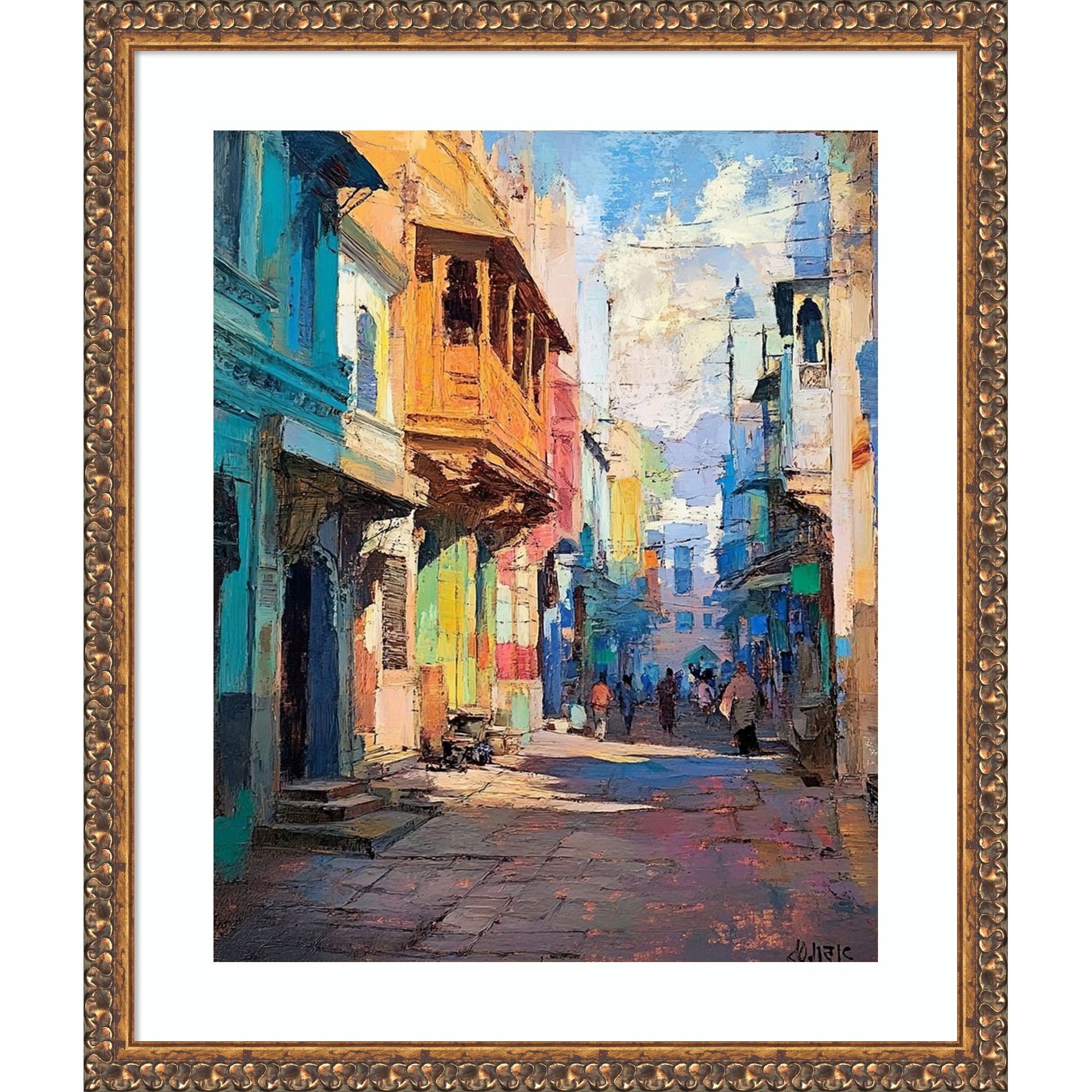 The City Street By Tradelink Inhouse Artist Wood Framed Wall Art Print Antique Bronze