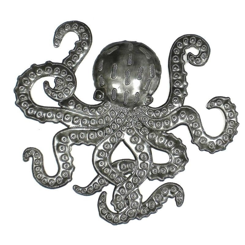 The Curated Nomad 16 Inch Embossed Octopus Recycled Metal Haitian Wall Art