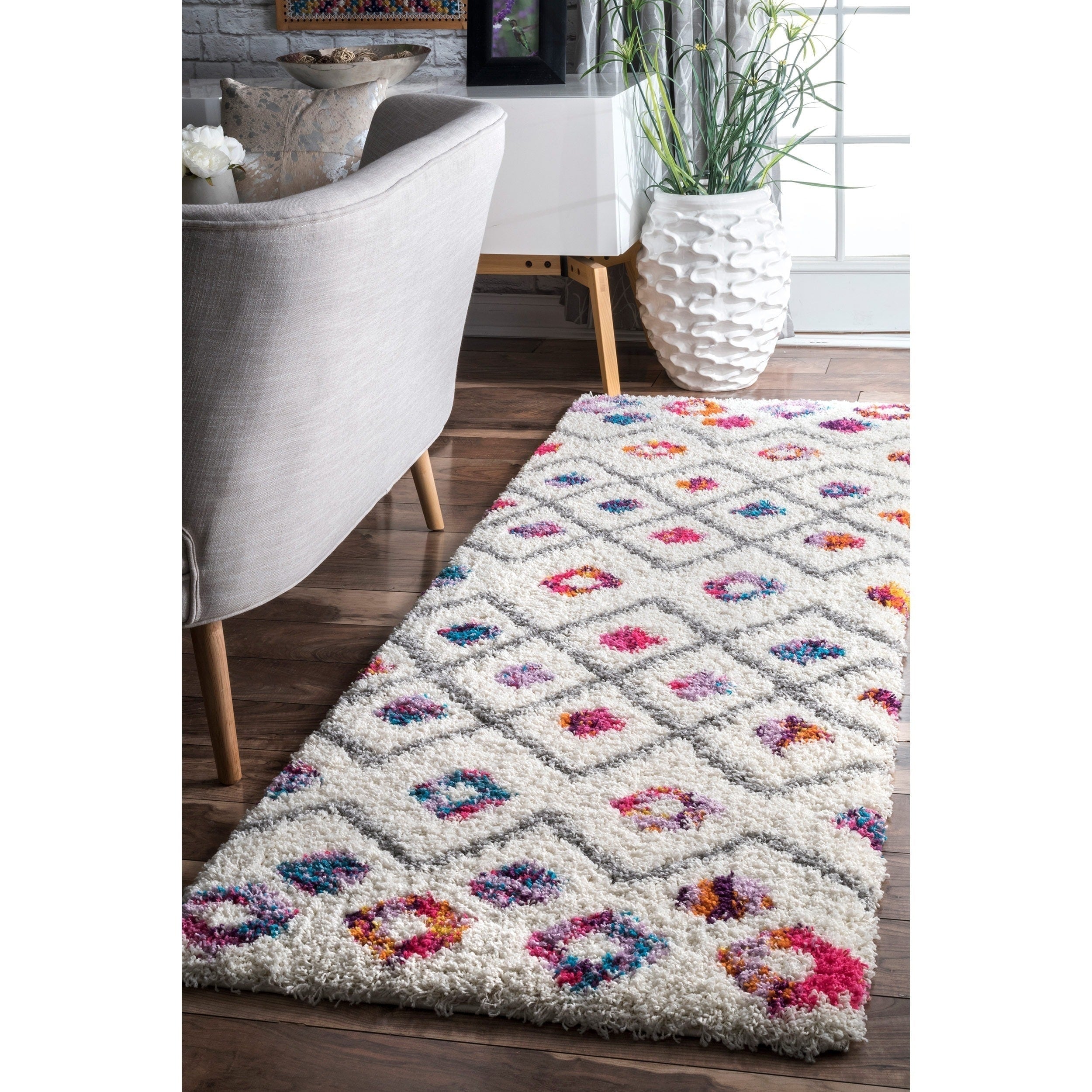 The Curated Nomad Ashbury Vibrant Moroccan Diamond Runner Shag Area Rug 2 8 X 12 Runner