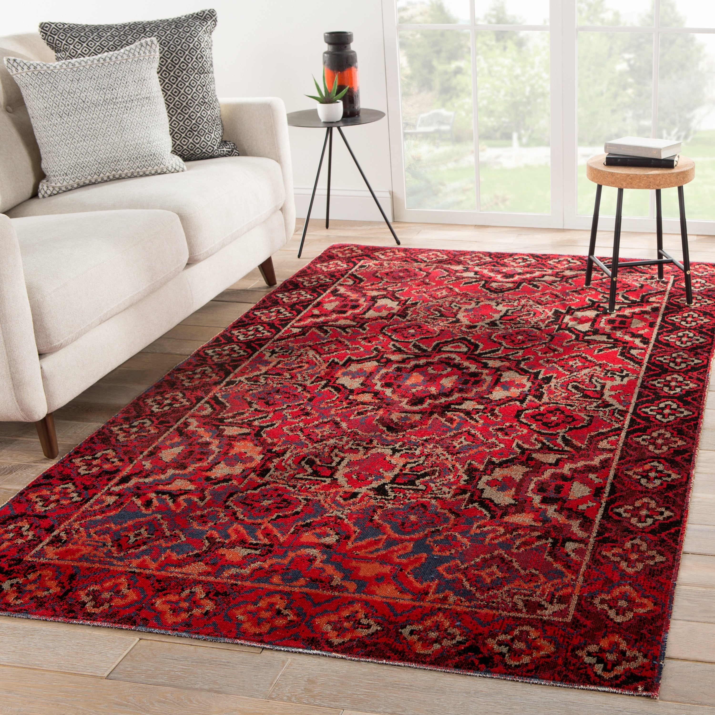 Kaleem Indoor Outdoor Medallion Red Black Area Rug