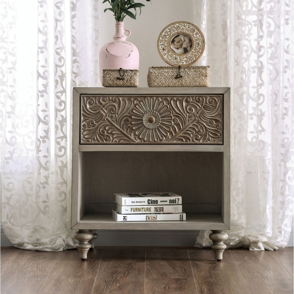 Calabria Traditional Antique White 1 Drawer Nightstand By Foa