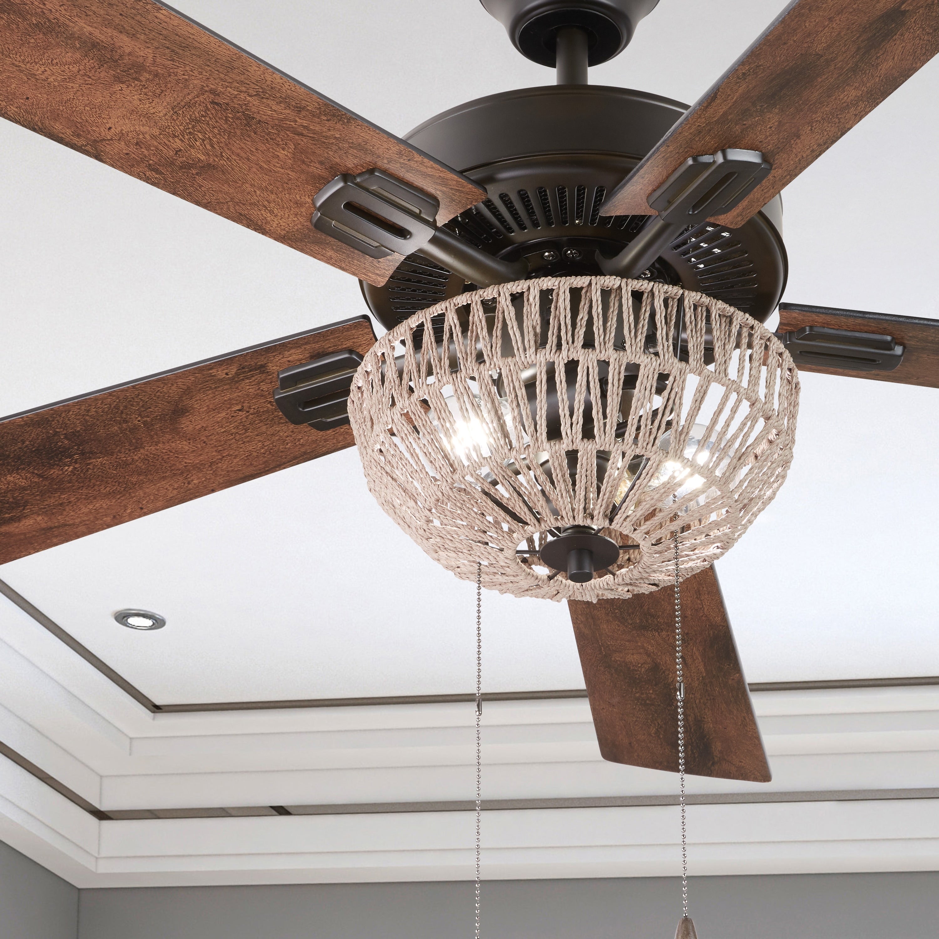 The Curated Nomad Carillon 52 Inch Woven Rope 5 Blade Led Ceiling Fan