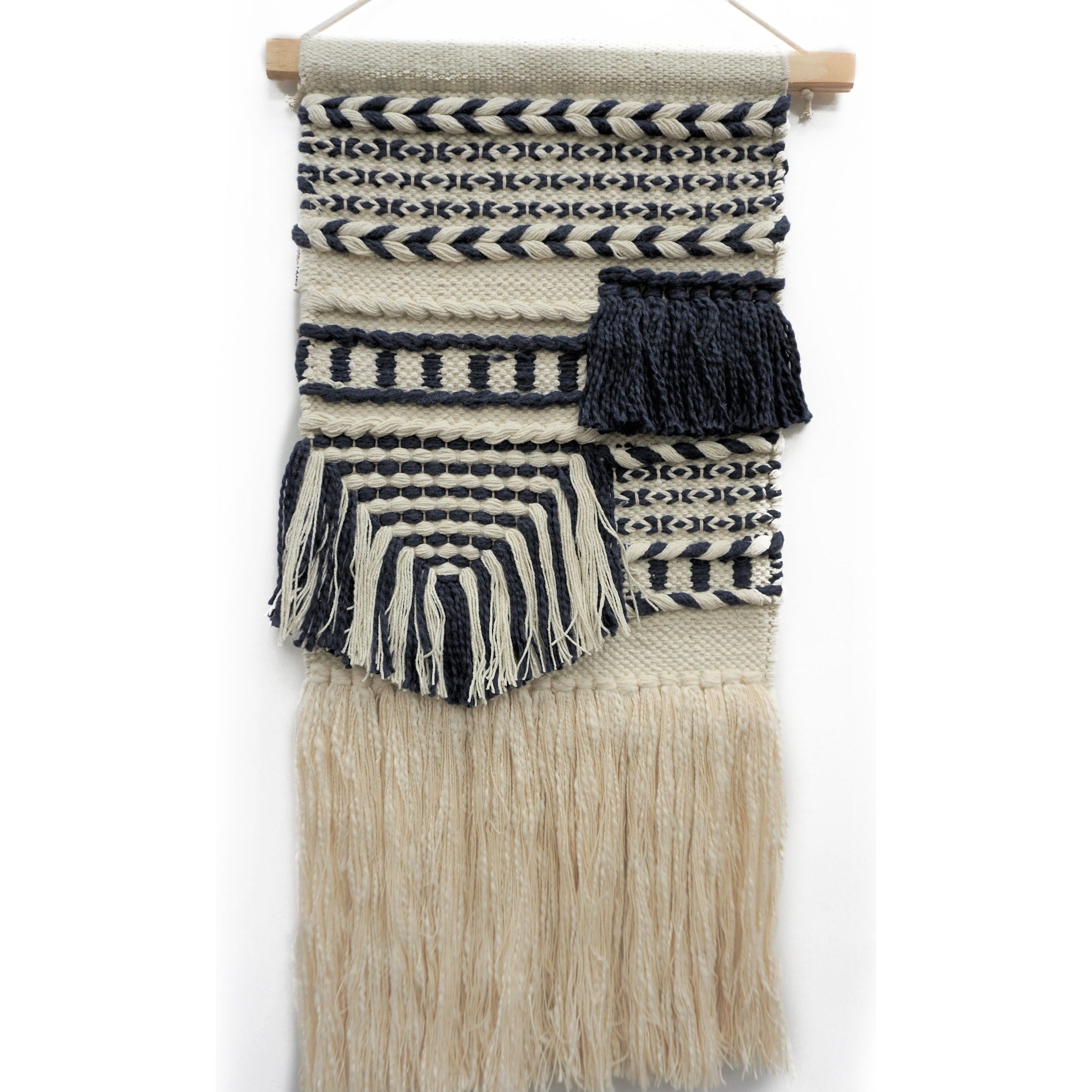 The Curated Nomad Chicory Macrame Wall Hanging With Black And White Pattern