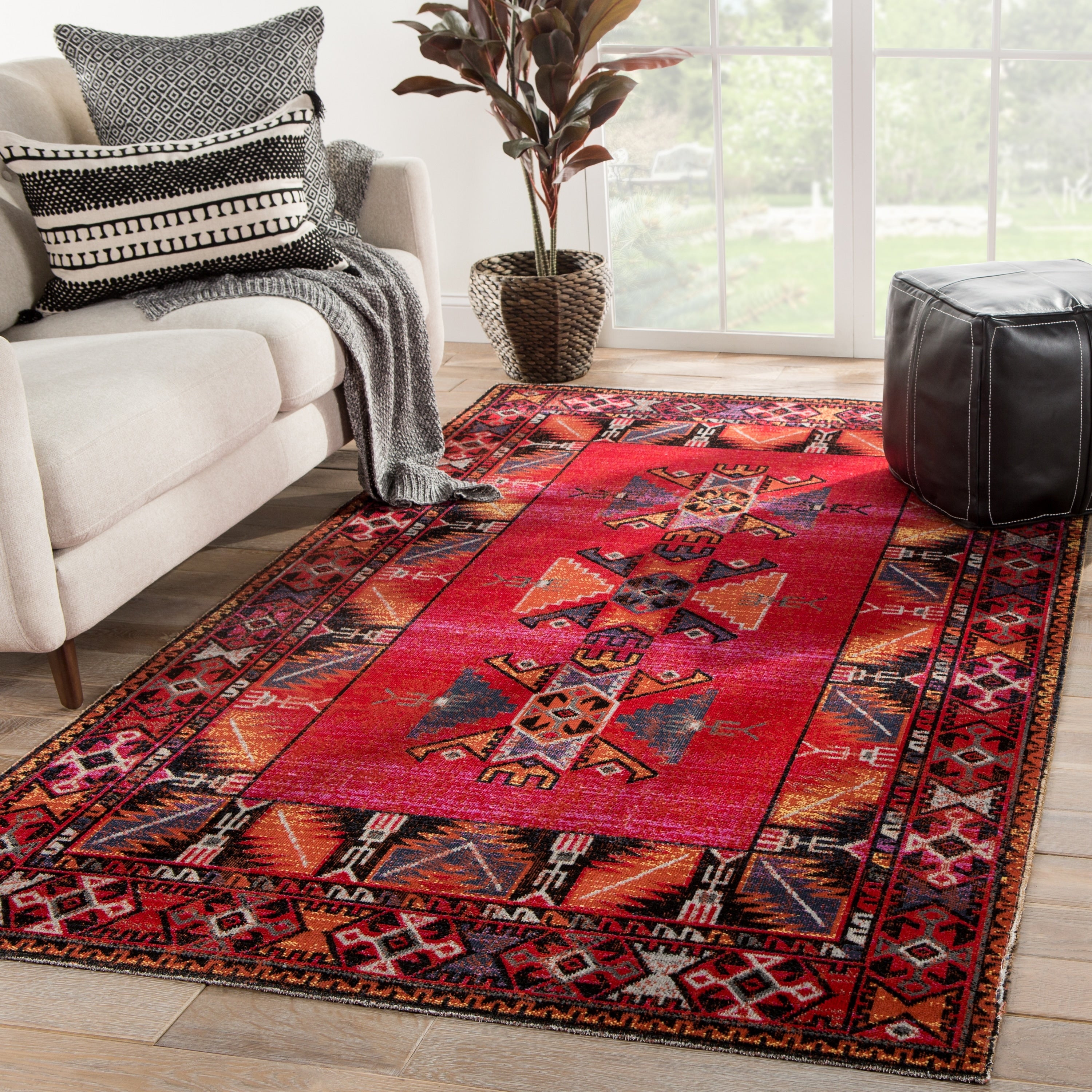 Deon Indoor Outdoor Tribal Red Black Area Rug