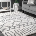 The Curated Nomad Delmar Moroccan Trellis White Shag Rug 4 X 6