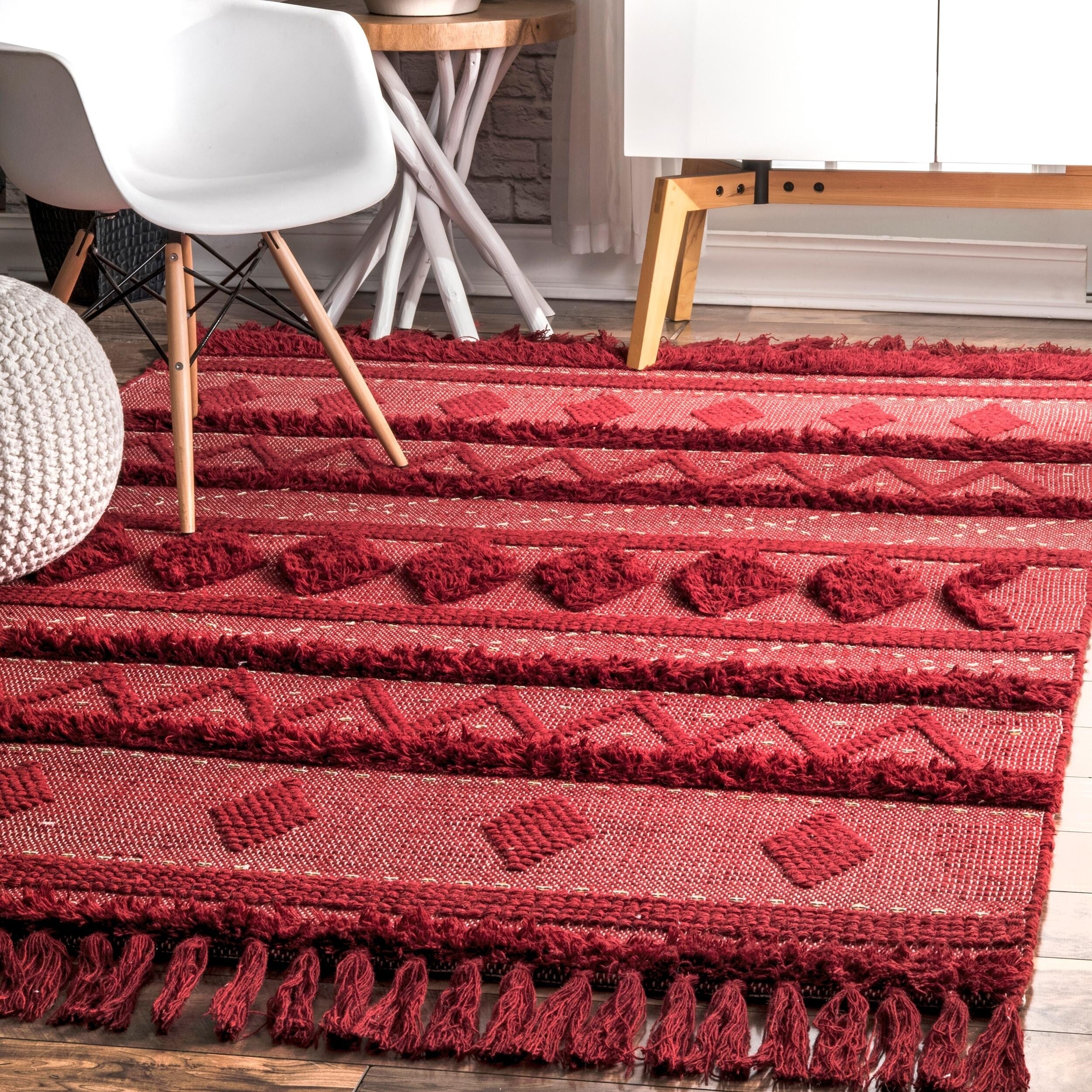 Nuloom Wool Hand Woven Diamond Raised Chevron Shag Area Rug