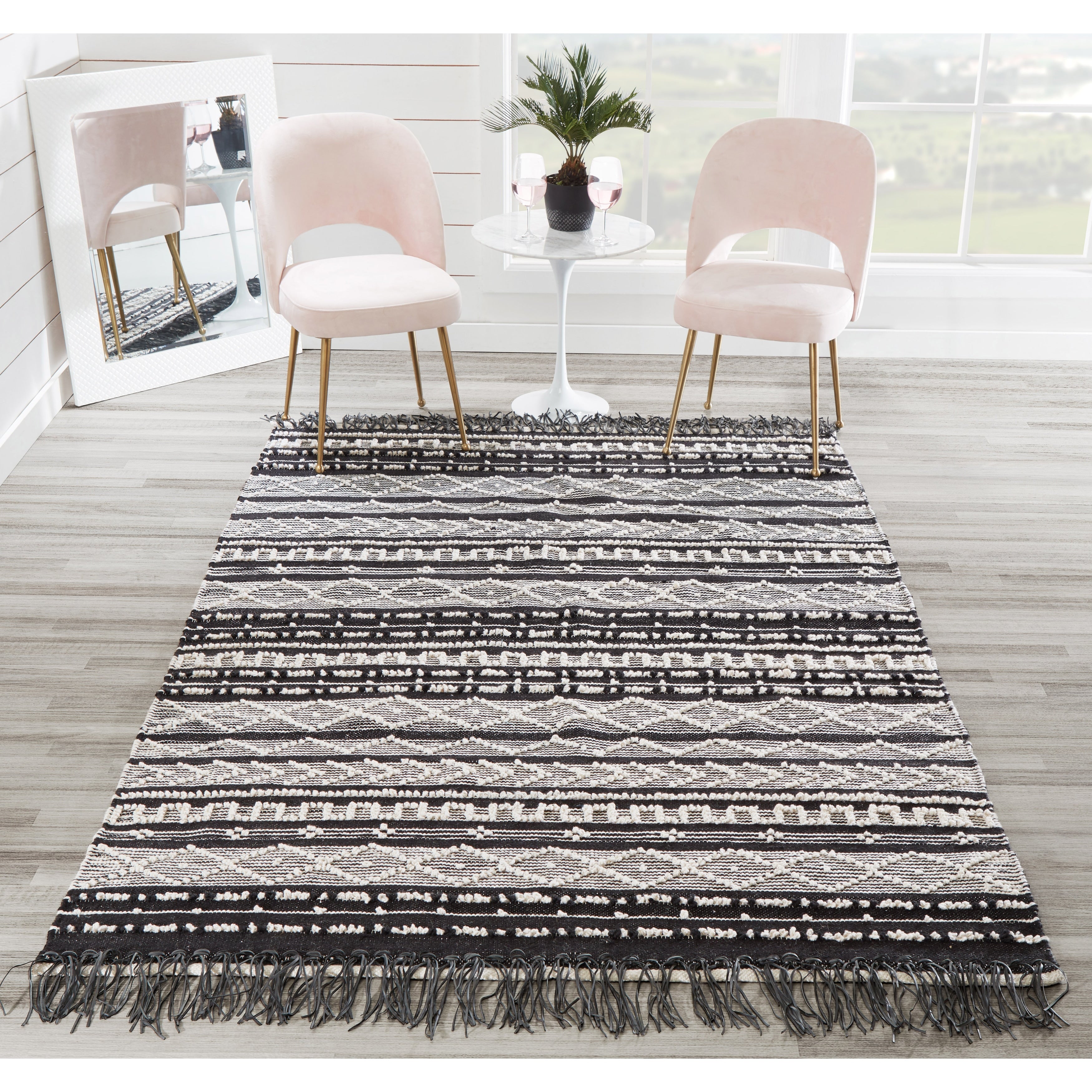 The Curated Nomad Drake Handwoven Geometric Black Indoor Outdoor Rug