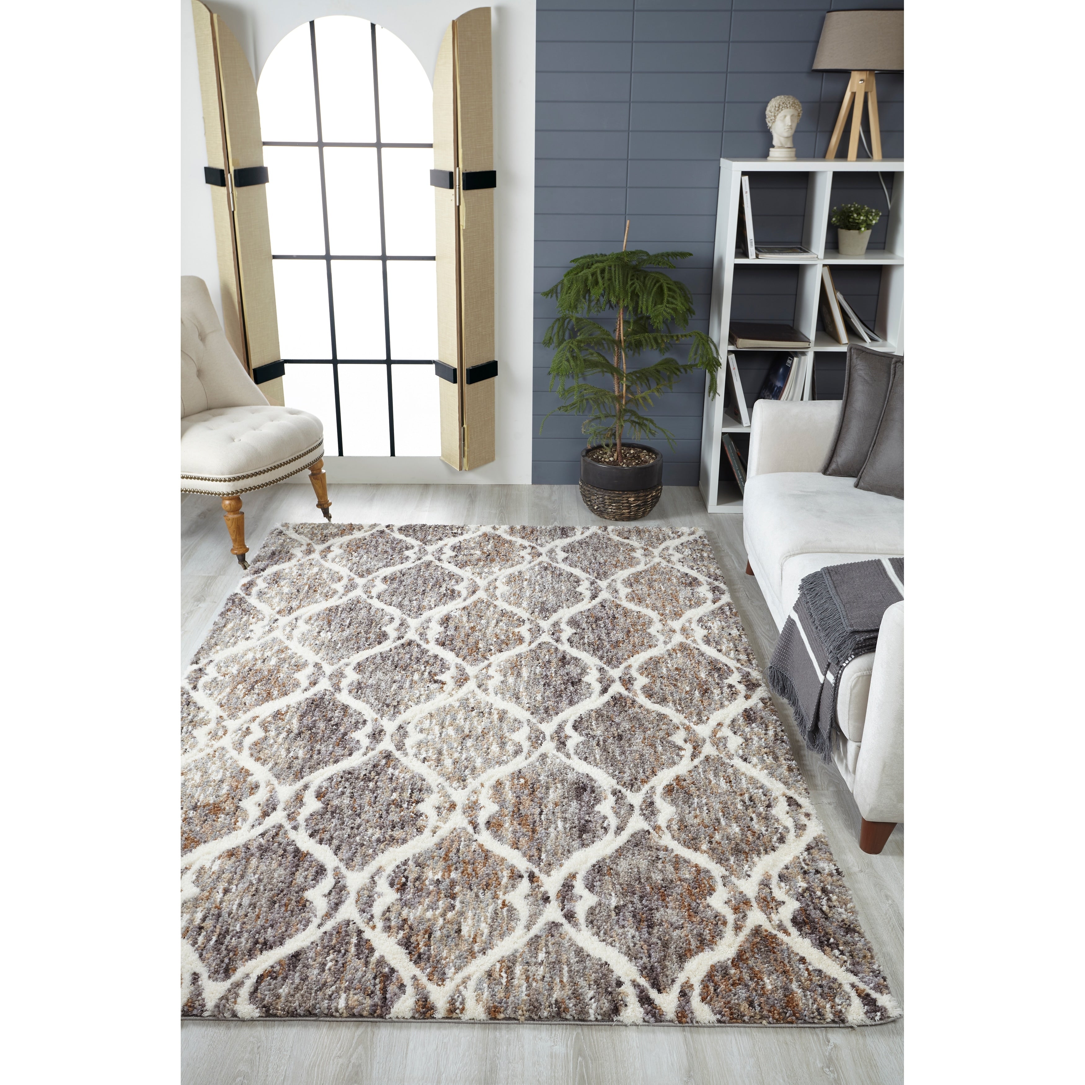 The Curated Nomad Haynee Moroccan Trellis Shag Rug With Fringe