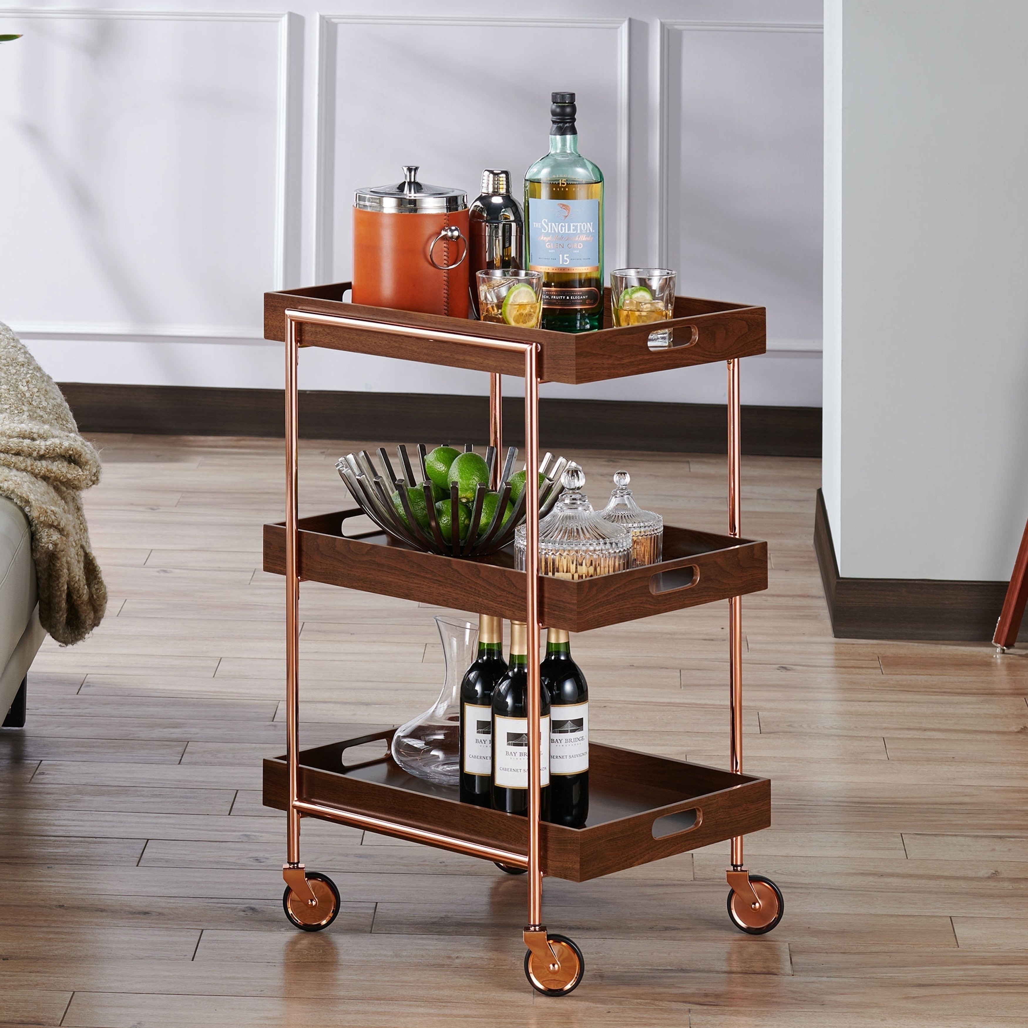 The Curated Nomad Highland Contemporary Walnut Kitchen Cart