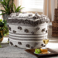 The Curated Nomad Koroh Moroccan Ivory And Brown Handwoven Wool Pouf Ottoman