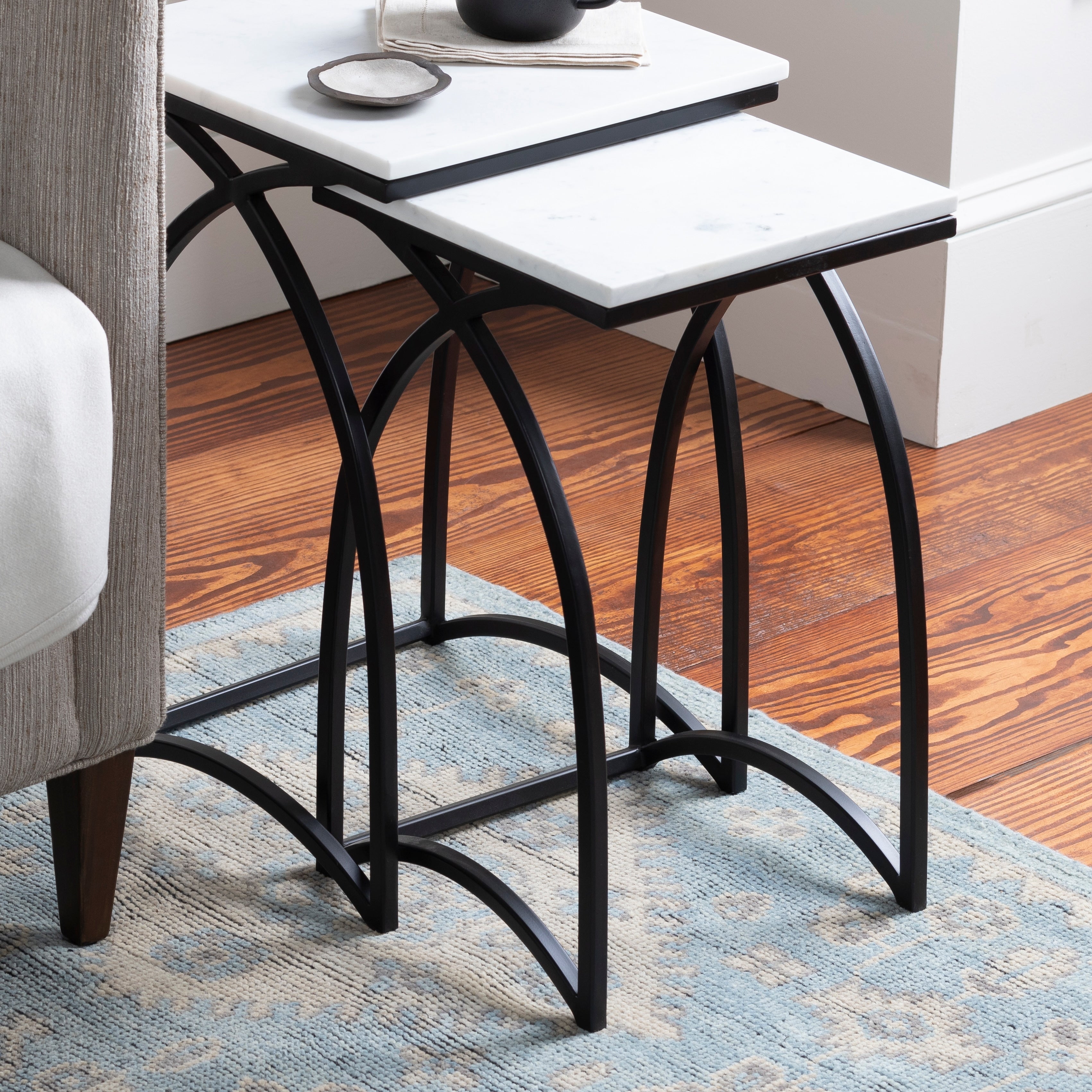 The Curated Nomad Melissa 2 Piece Marble Top Handcrafted Nesting Table Set