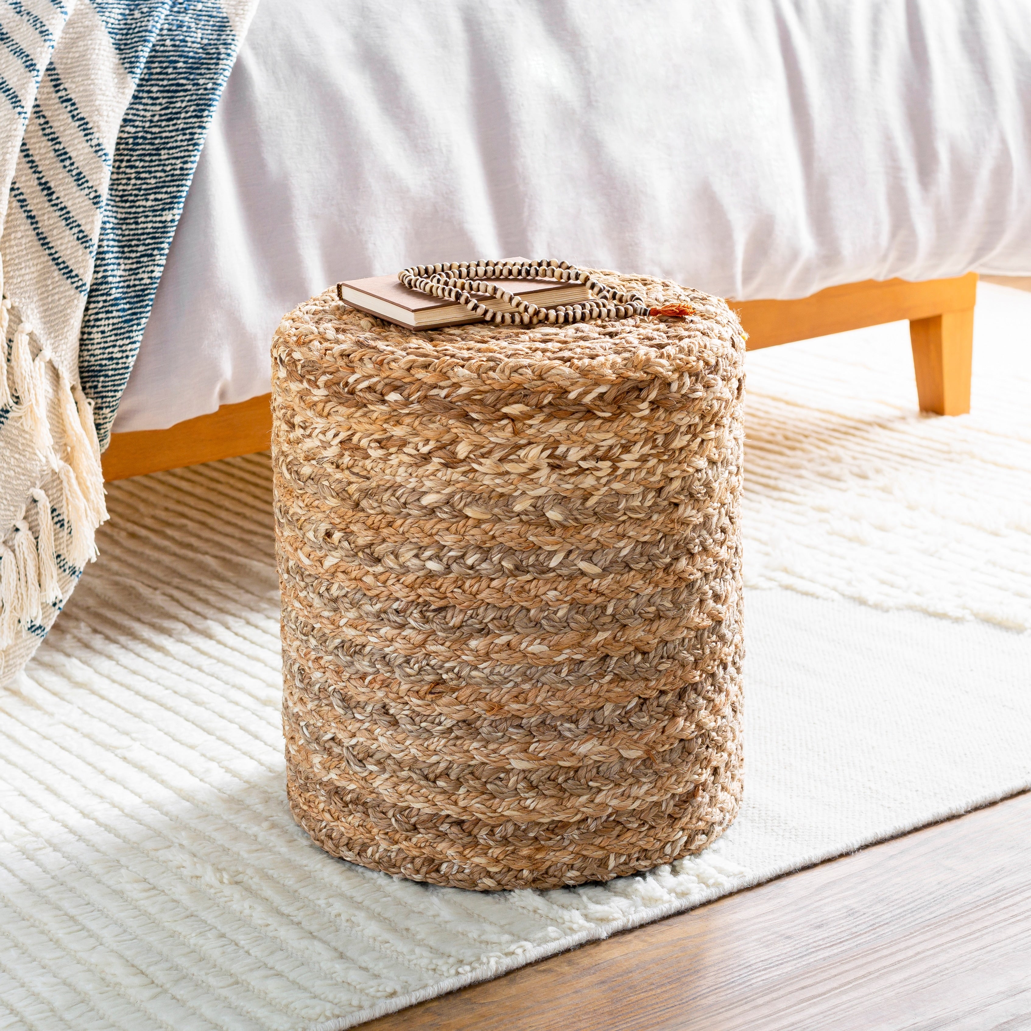 The Curated Nomad Murphy Farmhouse Jute 16 Inch Cylinder Pouf