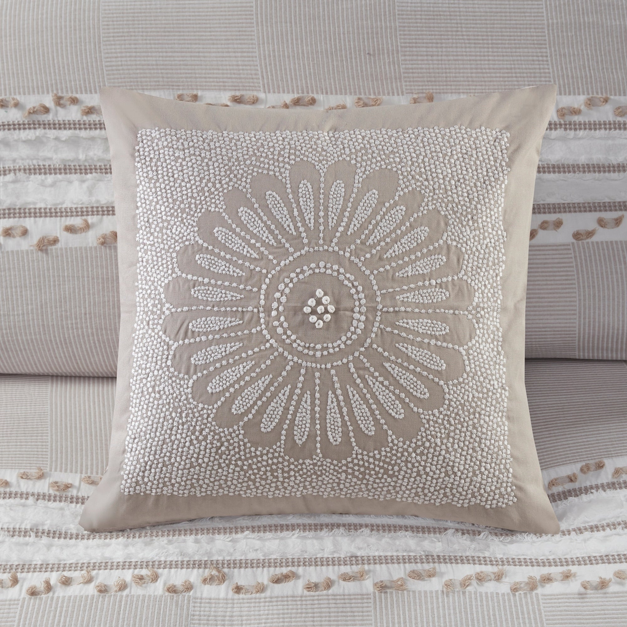 The Curated Nomad Natoma Grey Embroidered Cotton Decorative Pillow