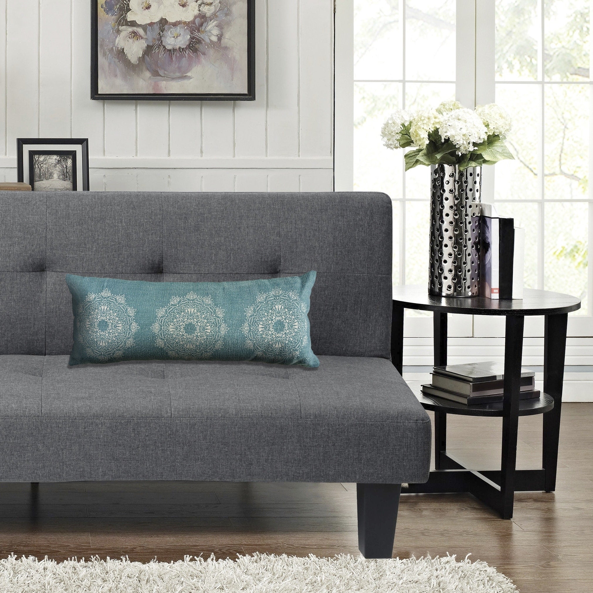 The Curated Nomad Ornate Teal Tri Medallion 36 Inch Lumbar Pillow
