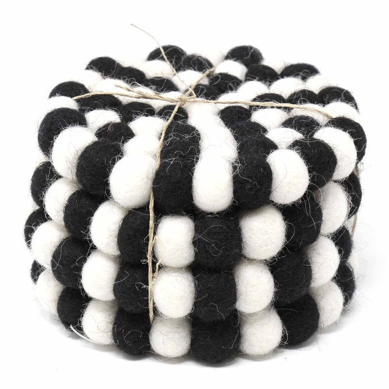 The Curated Nomad Southard Handmade Neutral Felt Ball Coaster Set Of 4