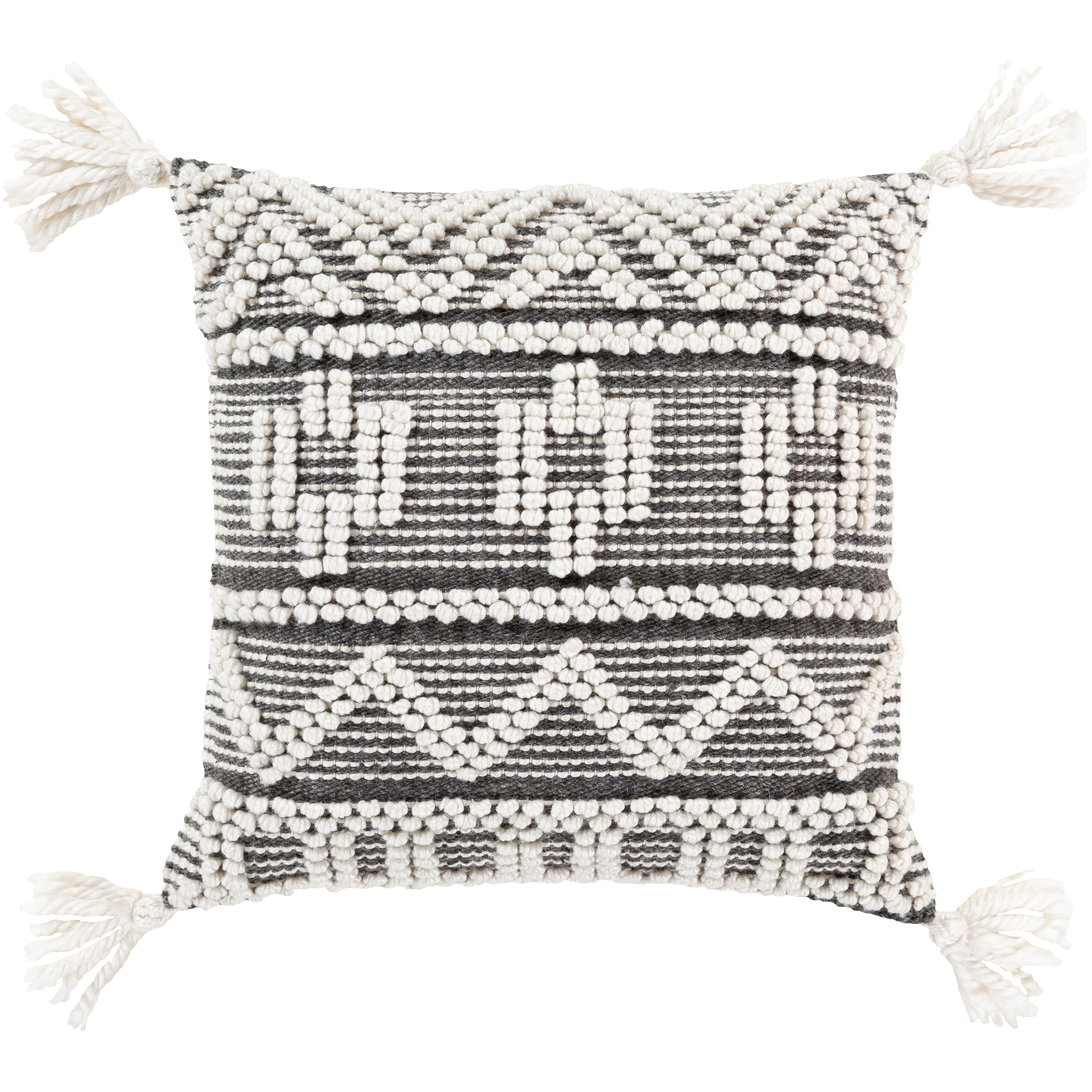 The Curated Nomad Taber Boho Tassels Wool 18 Inch Throw Pillow Cover